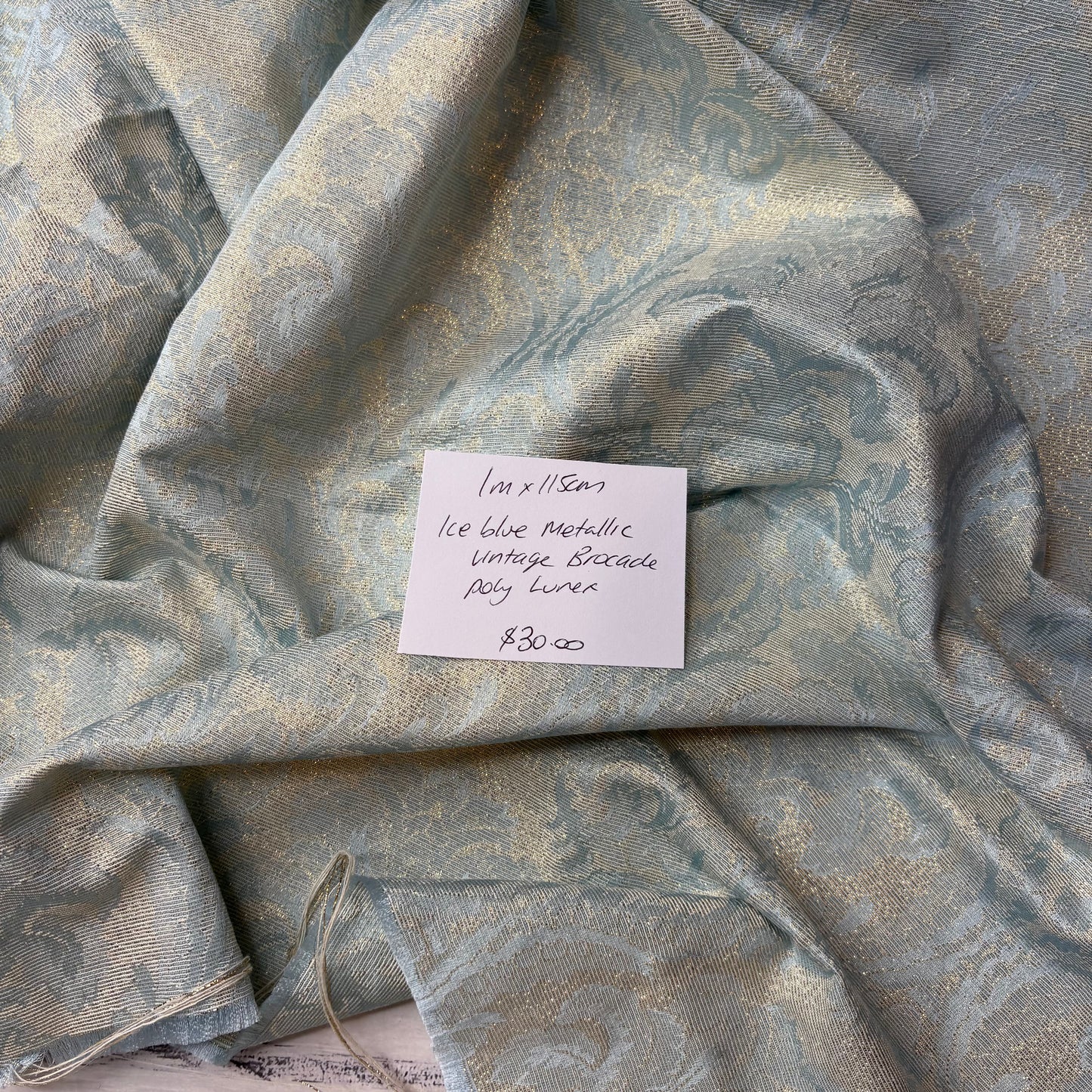 1m Ice Blue Metallic Vintage Brocade
