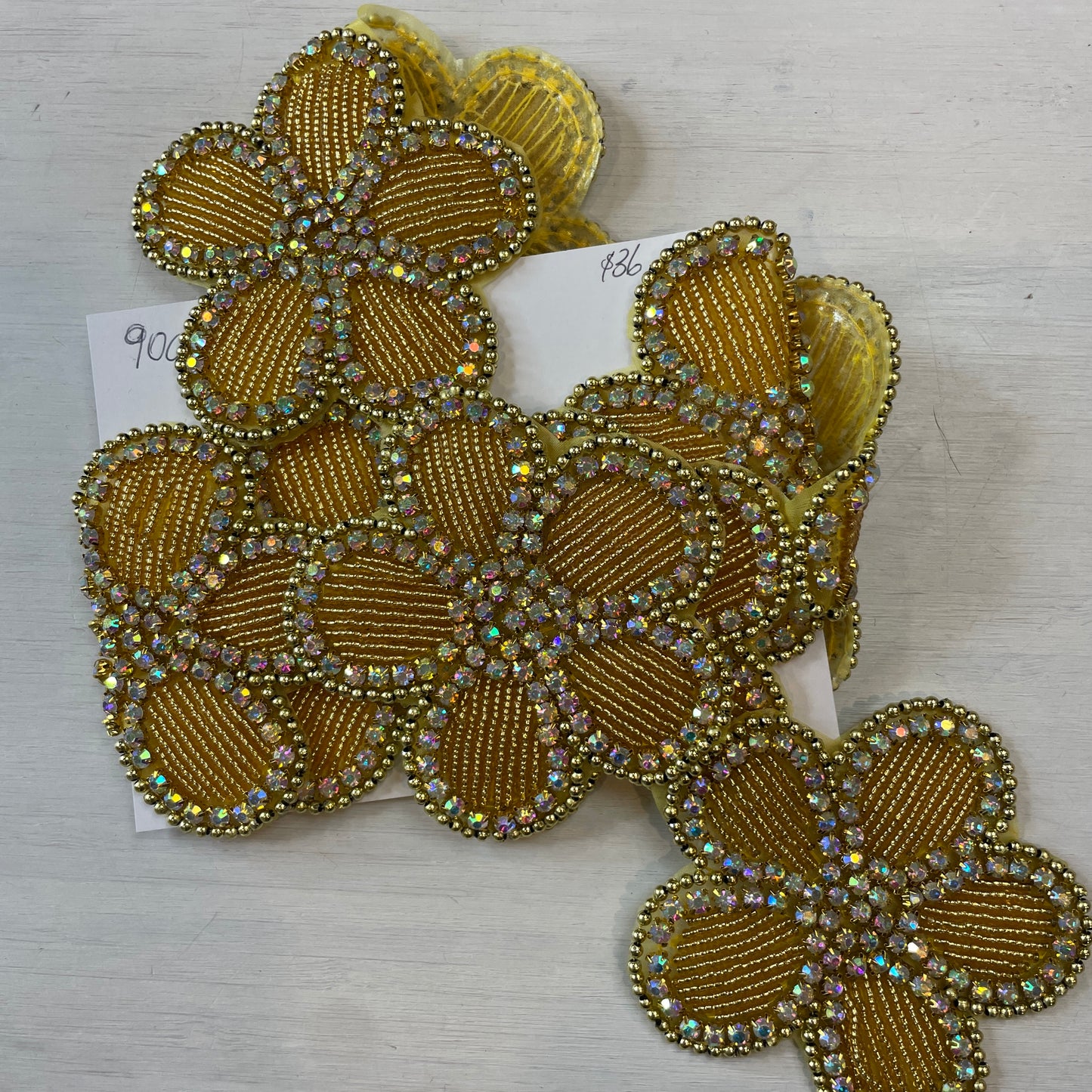 90cm gold diamante flower trim