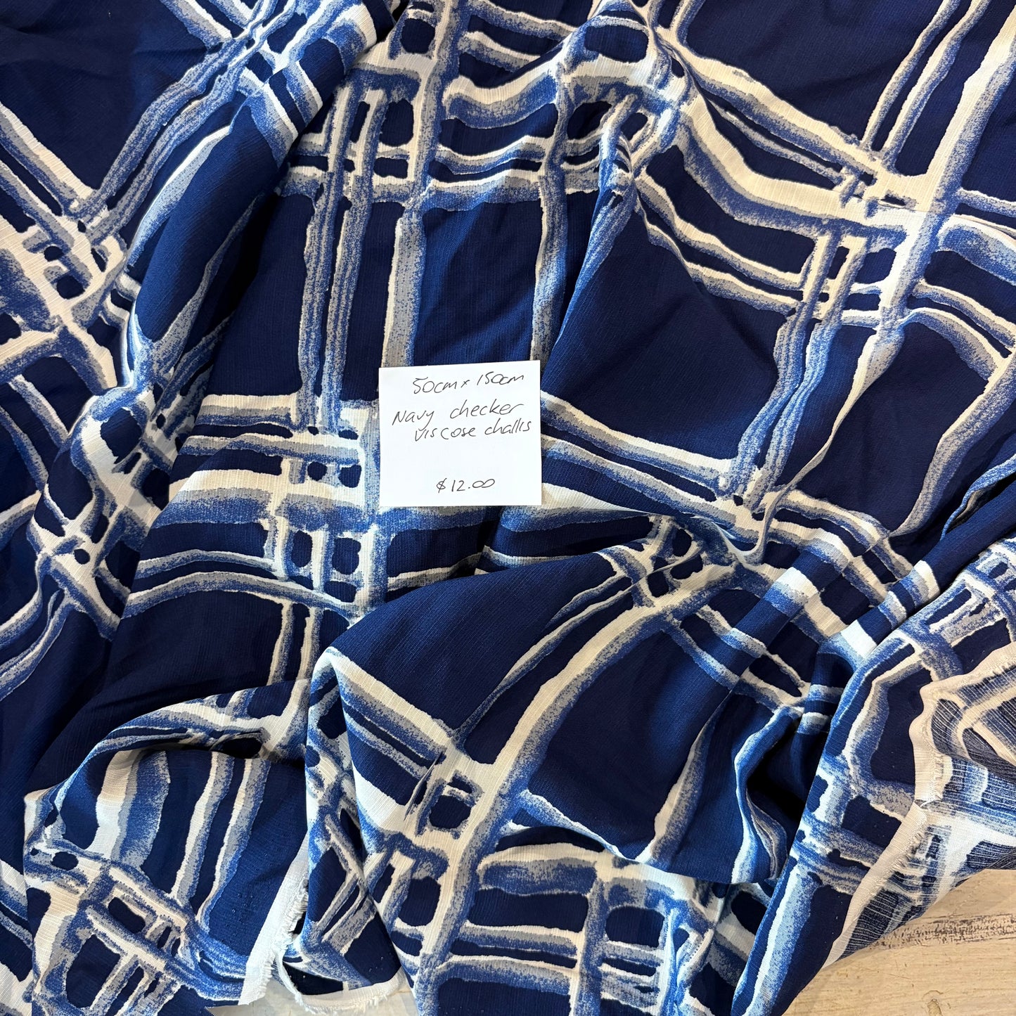 50cm Navy Checker Viscose Challis