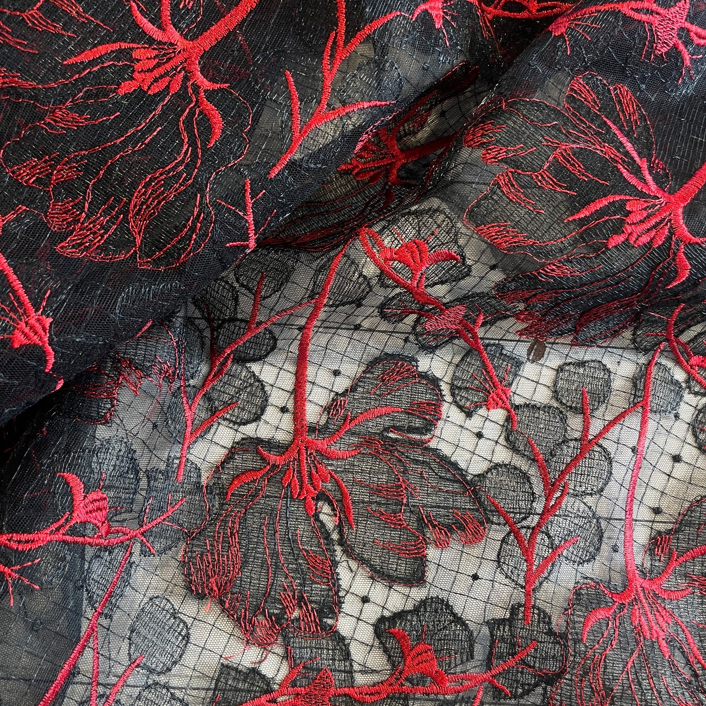 Flame flower embroidered tulle