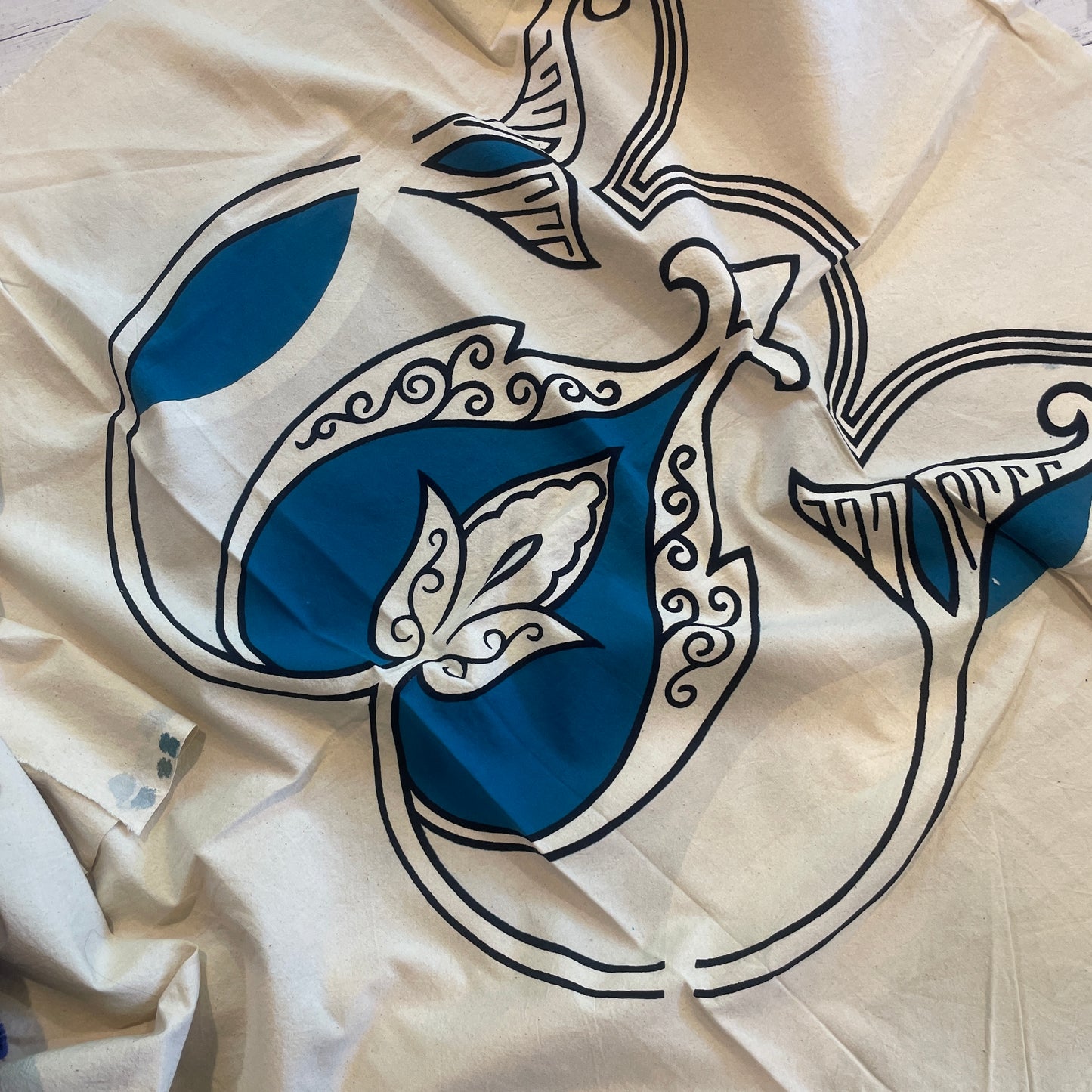 1m teal blue placement print calico cotton