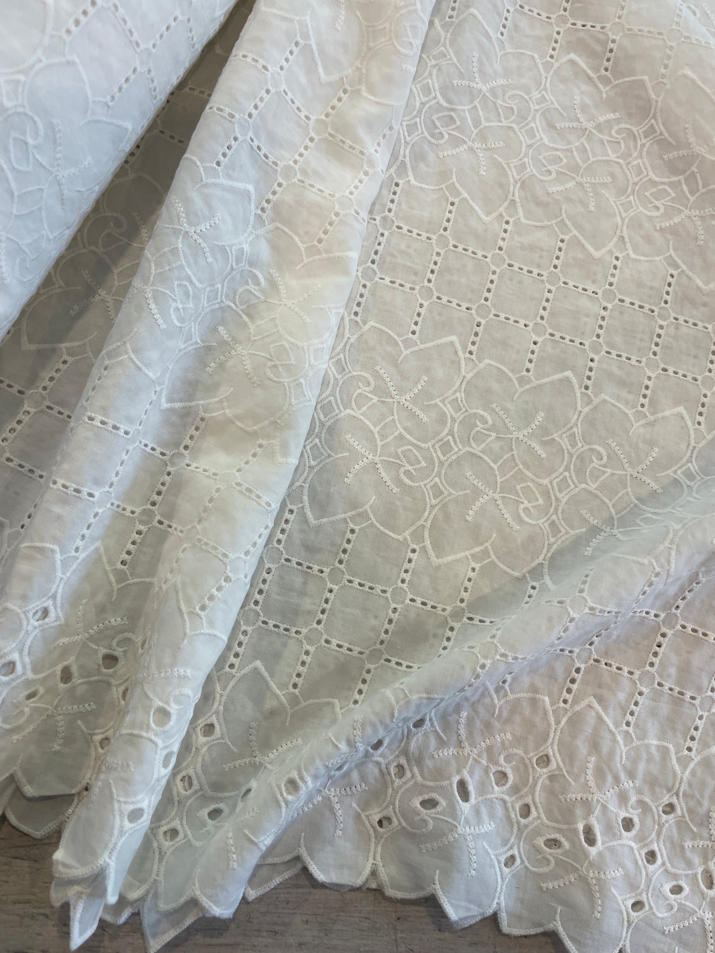 Trailing vine embroidered cut out cotton voile