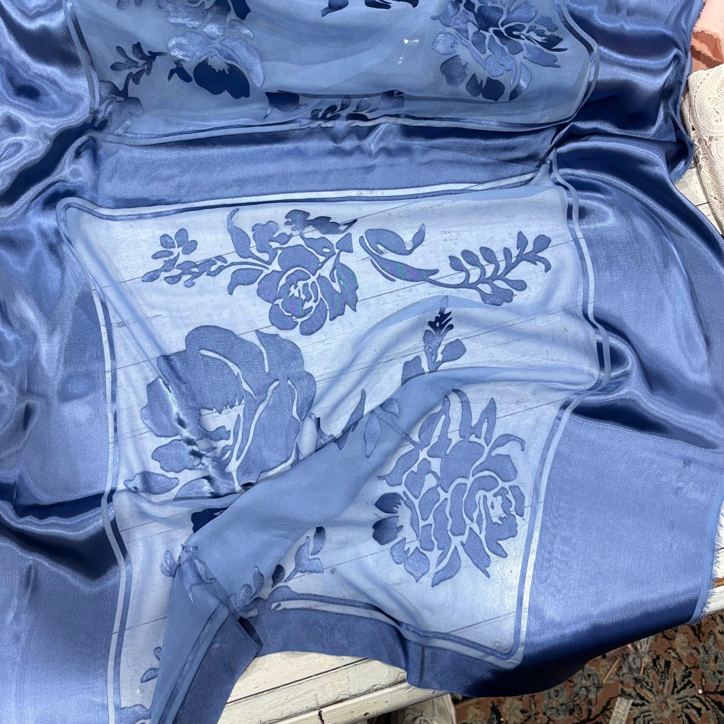 1.1m jacaranda blue vintage burnout silk satin
