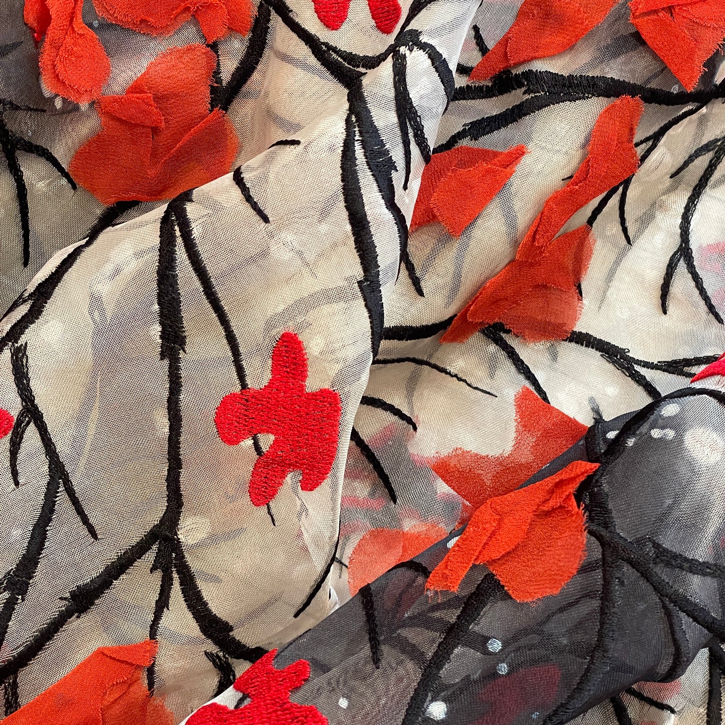 Snow storm 3D embroidered silk organza