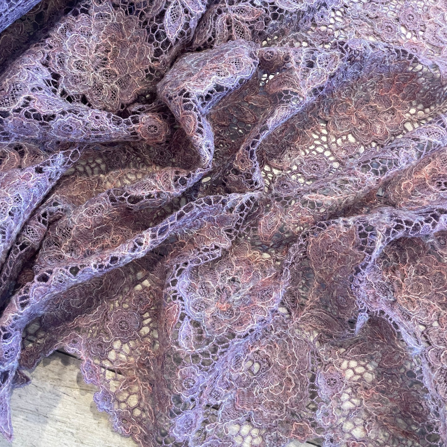 Mauve mist wool embroidered Guipure Lace