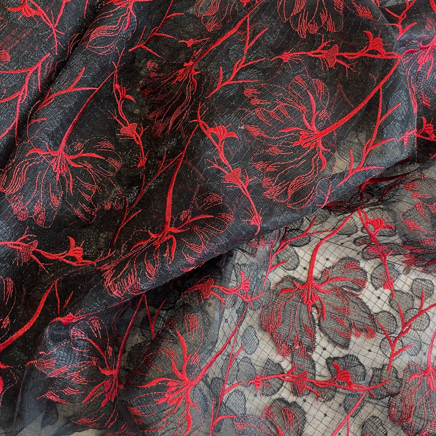 Flame flower embroidered tulle