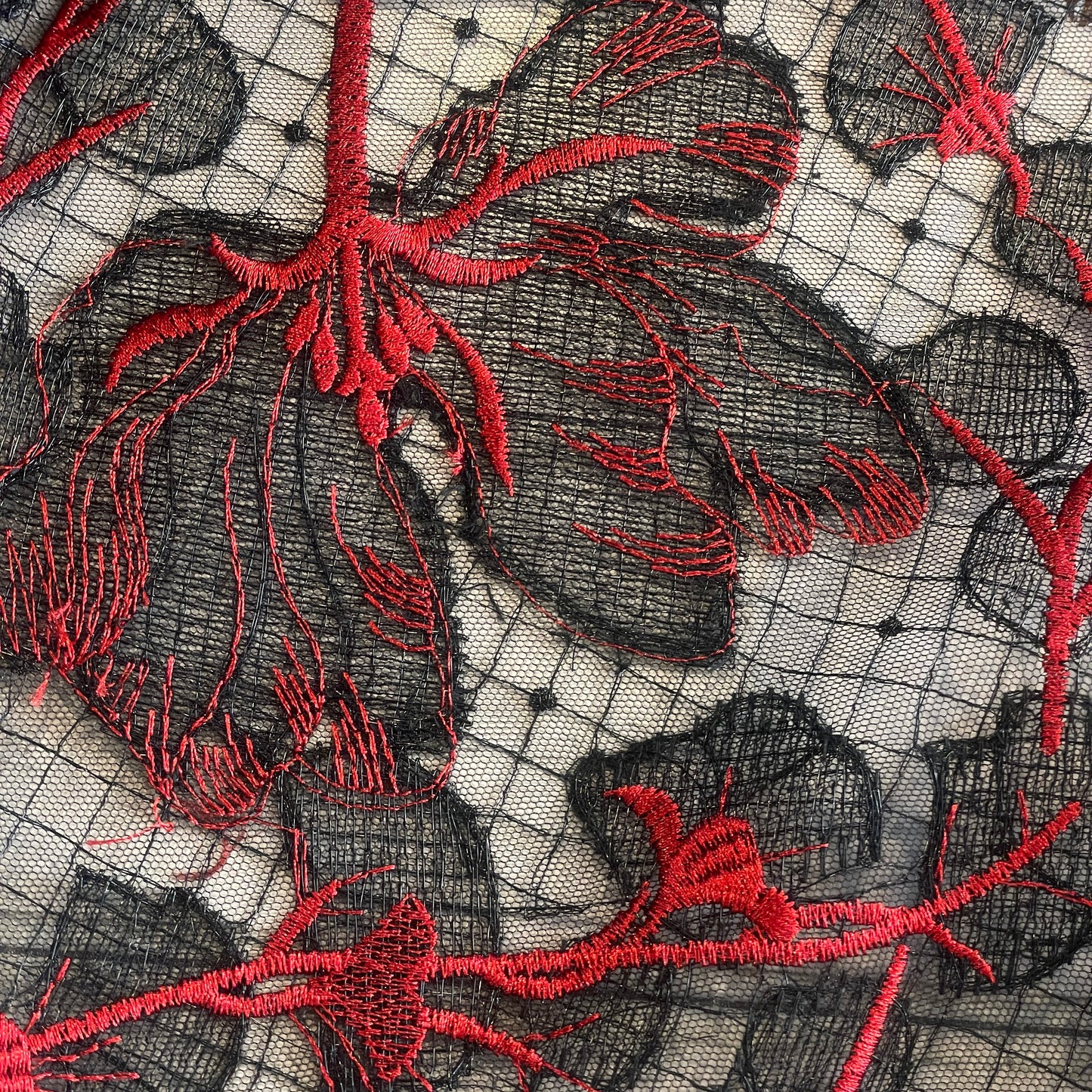 Flame flower embroidered tulle