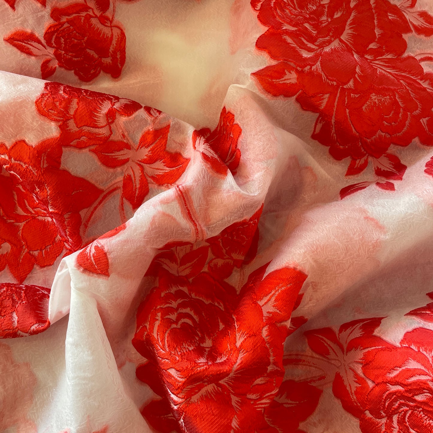 2.3m red rose floral cloque brocade