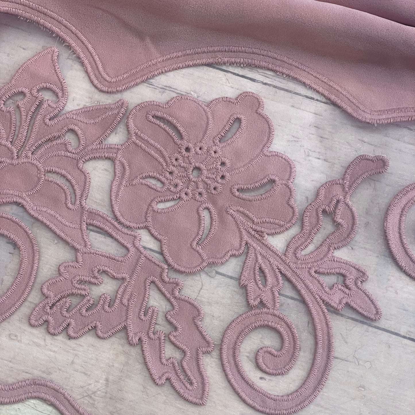 Jolie rose organza embroidered border satin