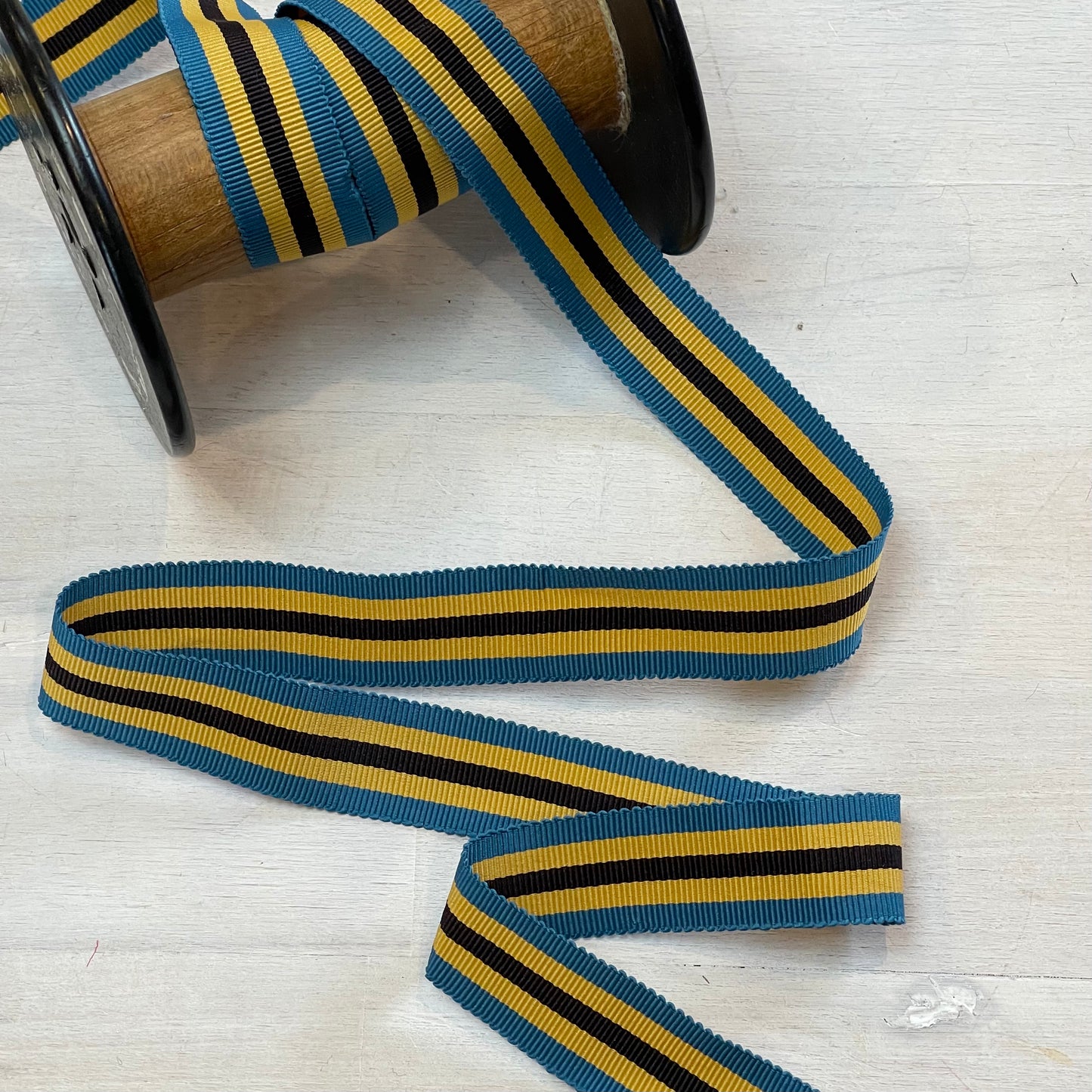 Teal Stripe 22mm Gross Grain Ribbon