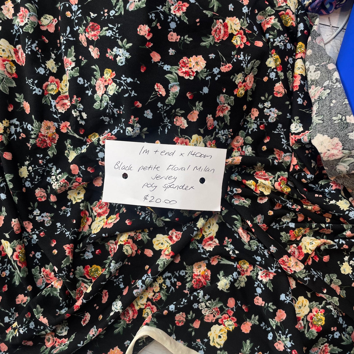1m Black petite floral jersey