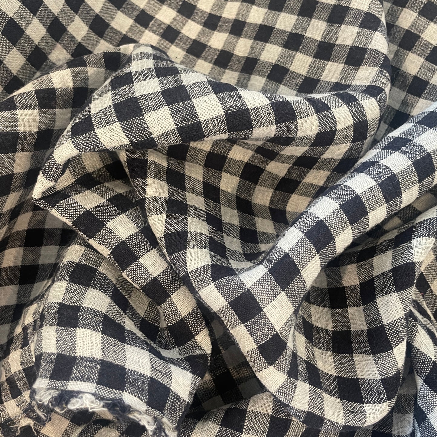 Navy crinkle gingham linen