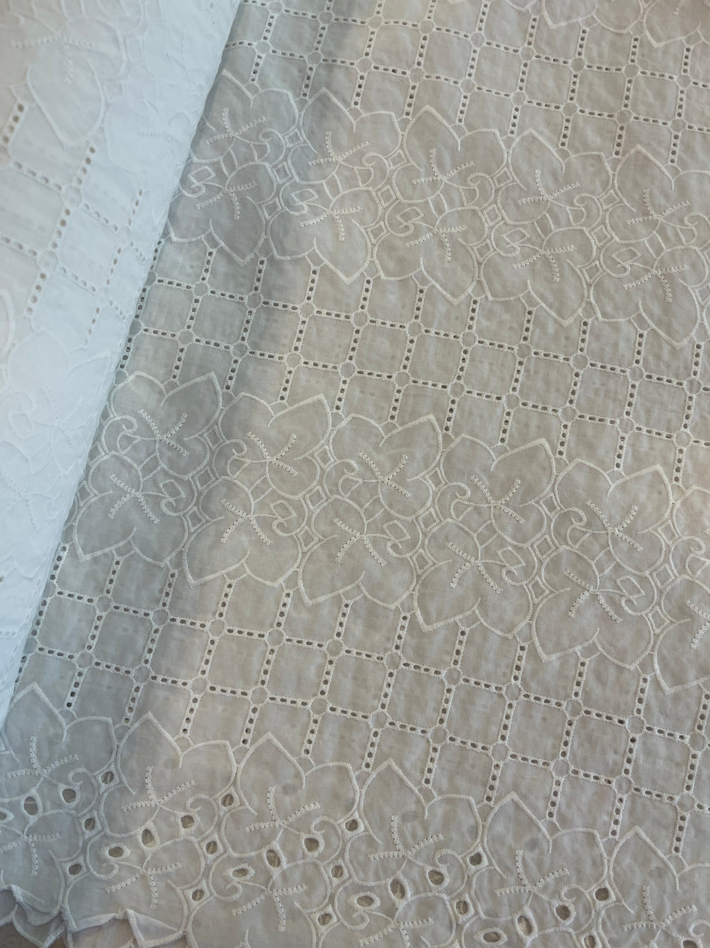 Trailing vine embroidered cut out cotton voile