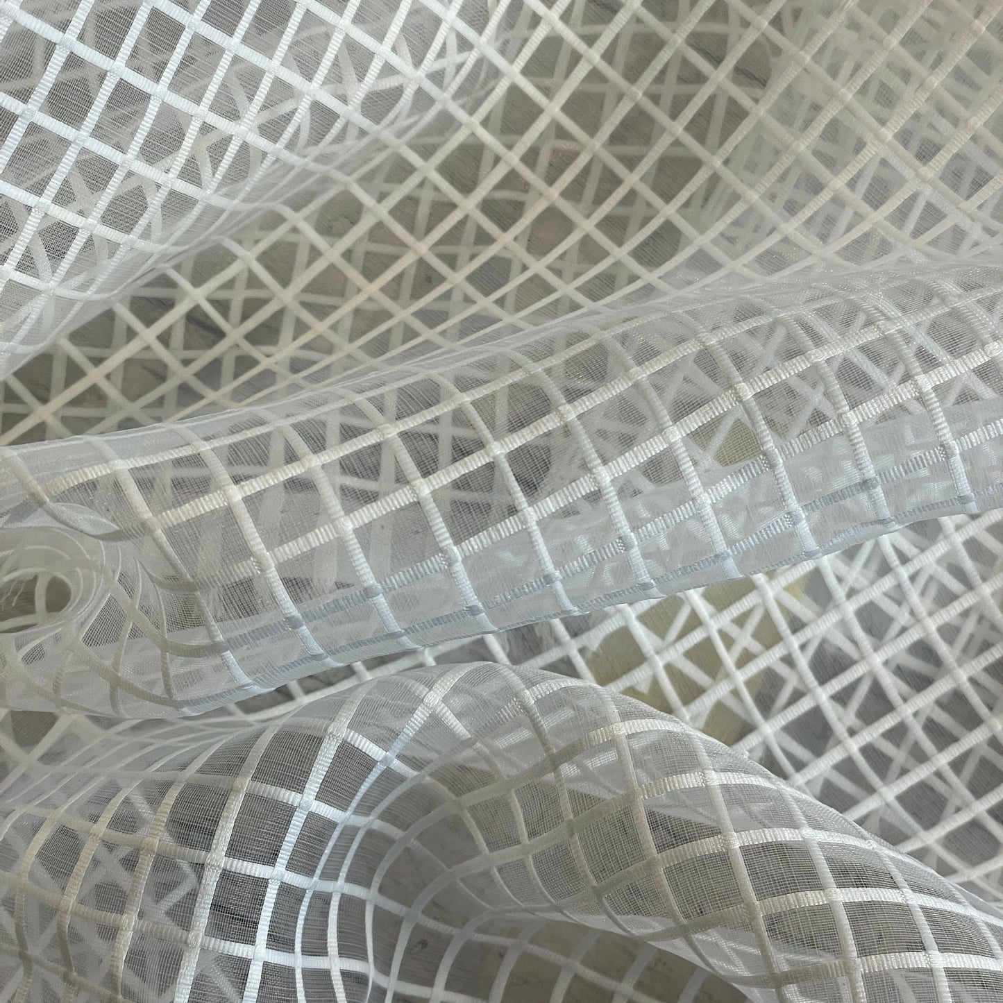White grid lightweight organza