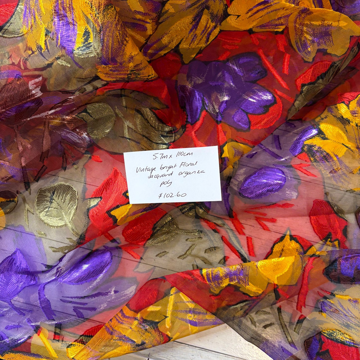 5.7m Vintage Bright Floral Jacquard Organza