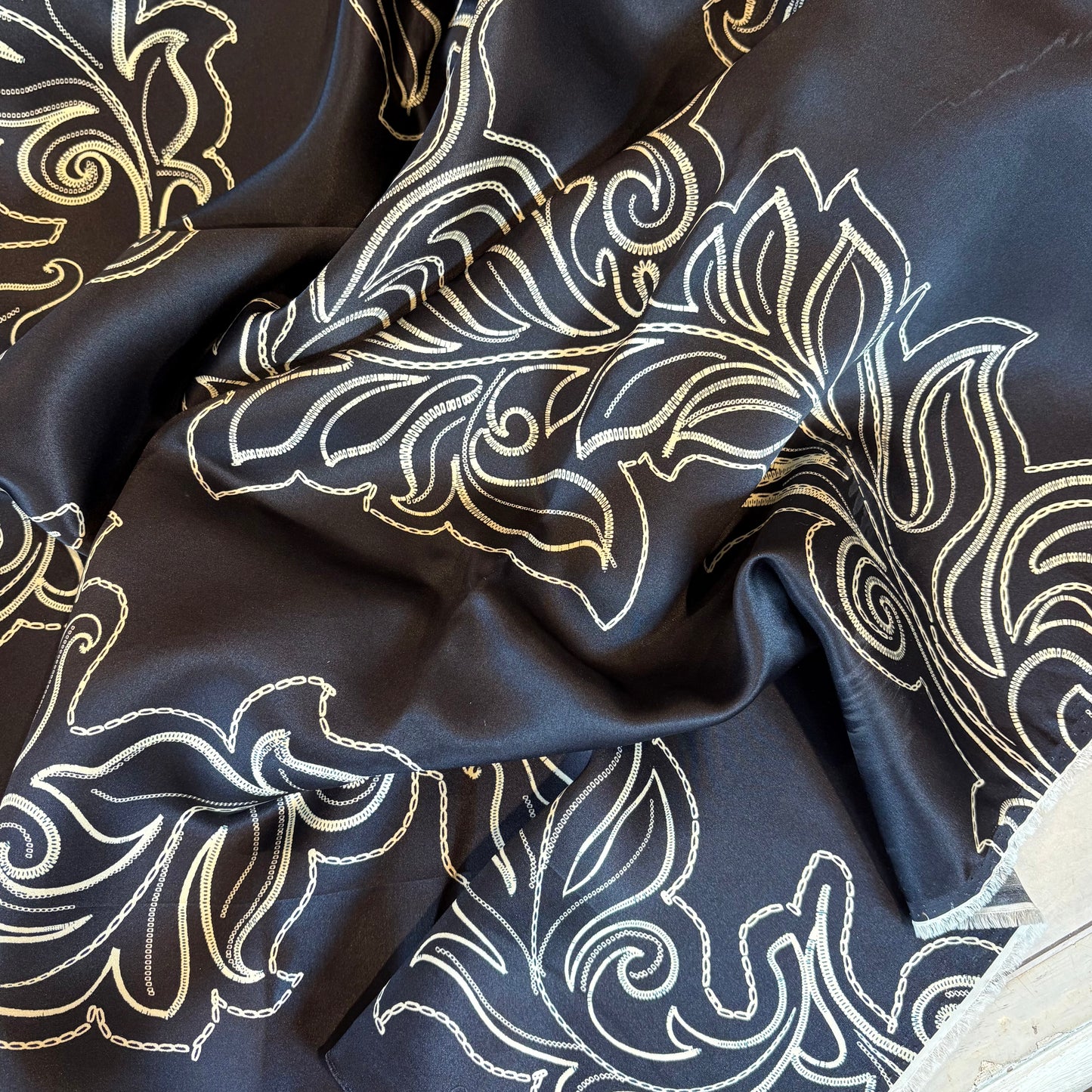50cm Navy Fern Silk Satin