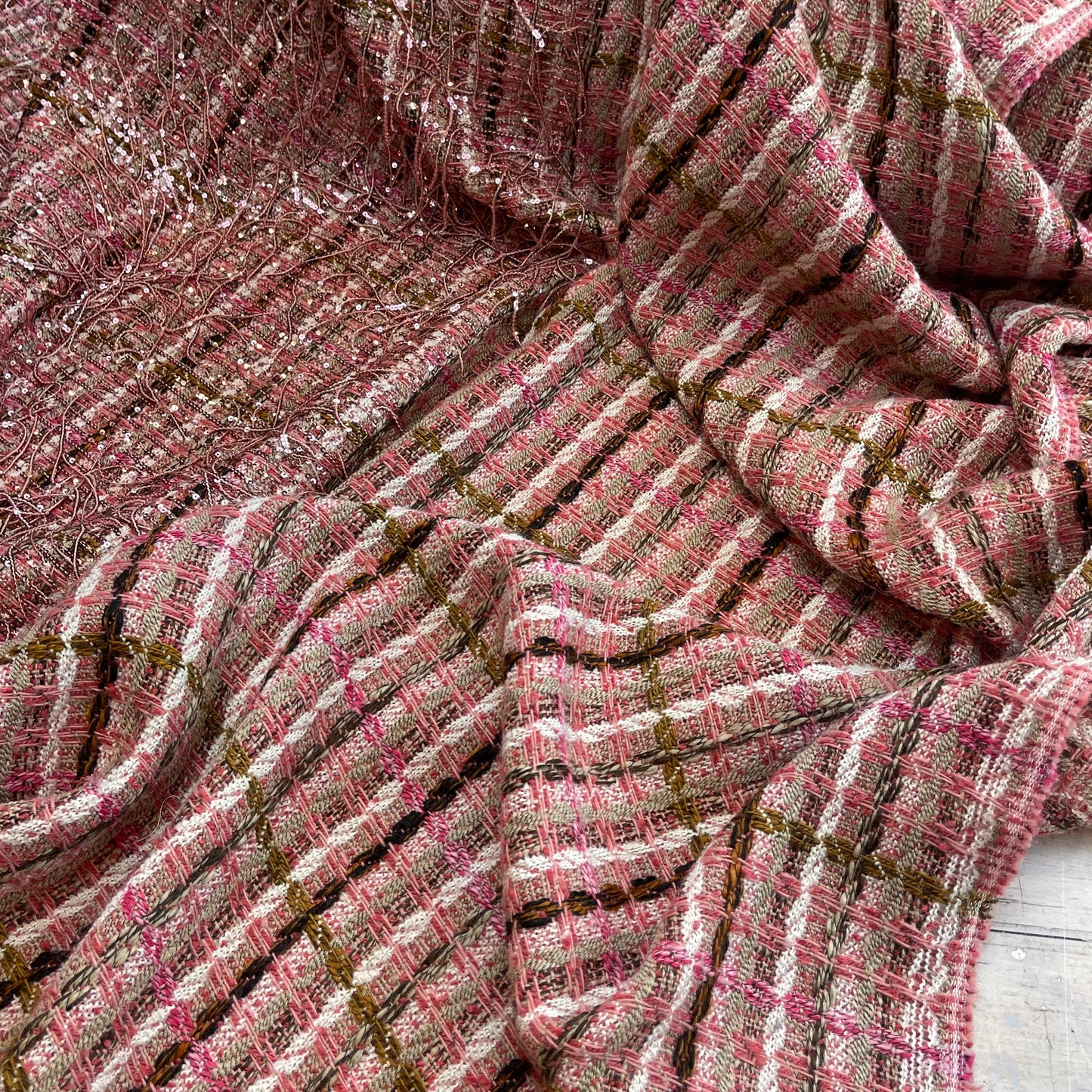Paris Rose Sequin Fringe Tweed Coating