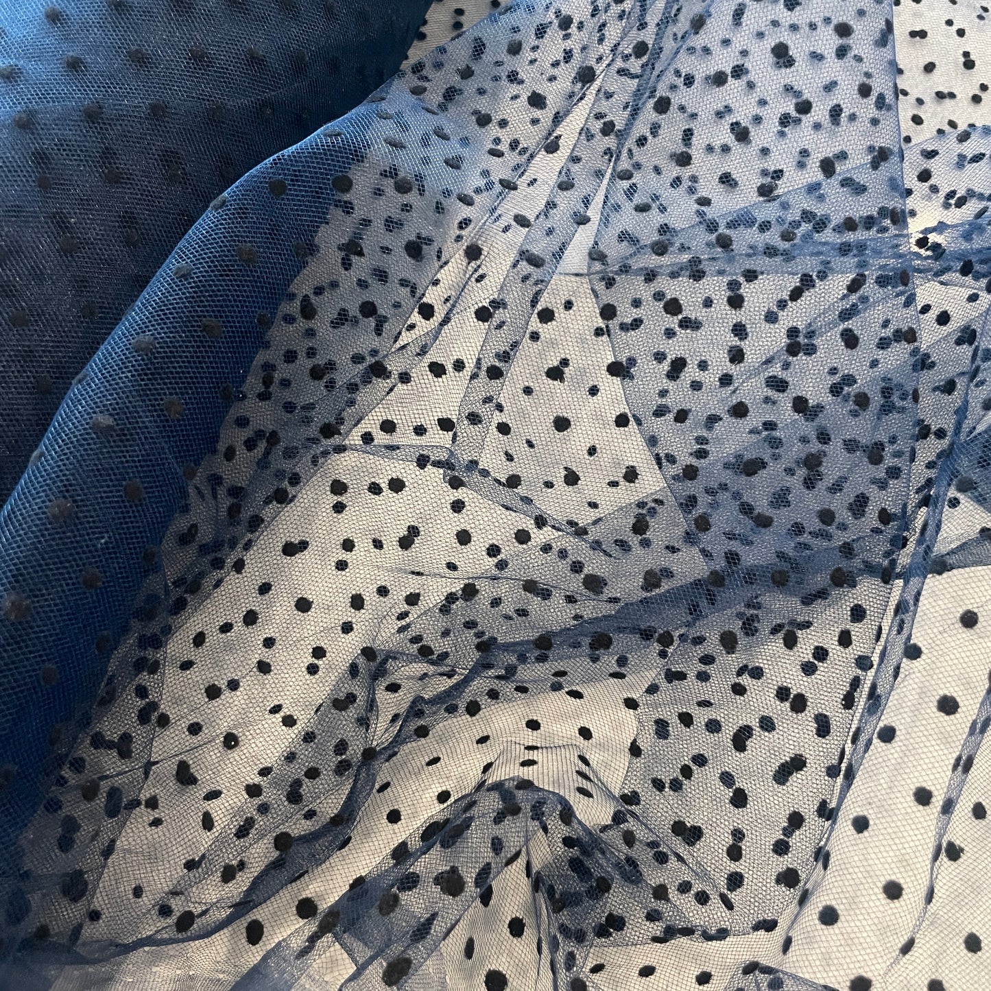 Navy black flocked Spot Tulle