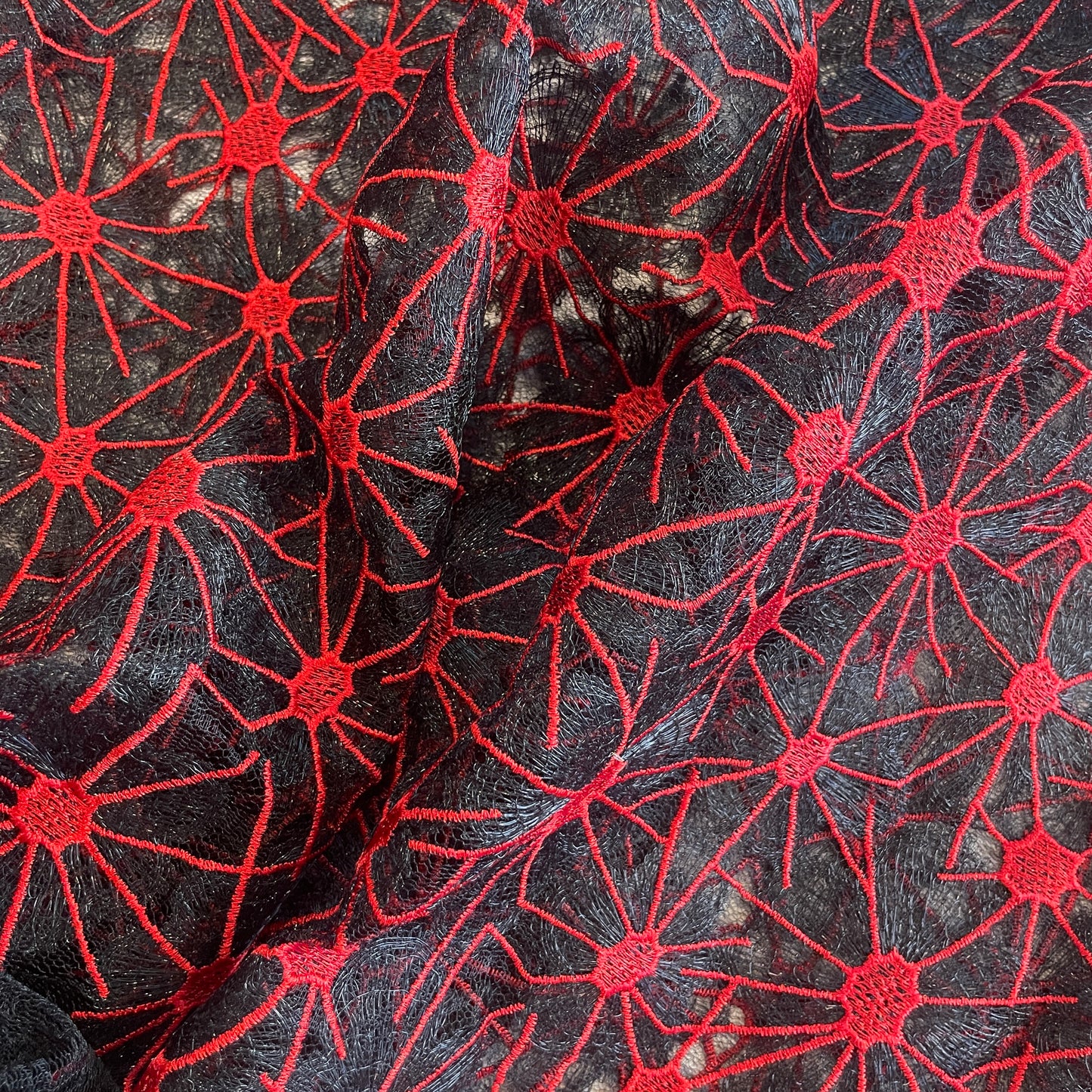 Tully red embroidered fine tulle