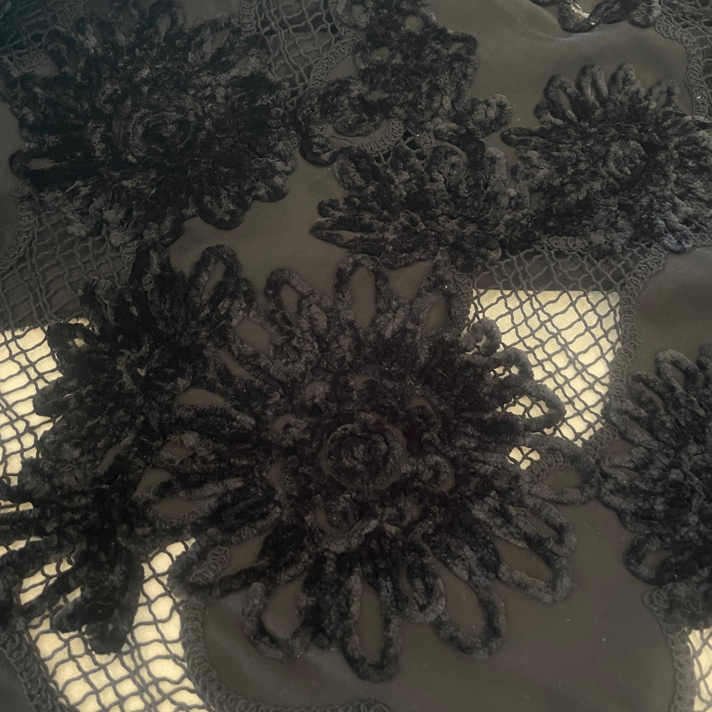 Flowers bloom black chenille embroidered jersey