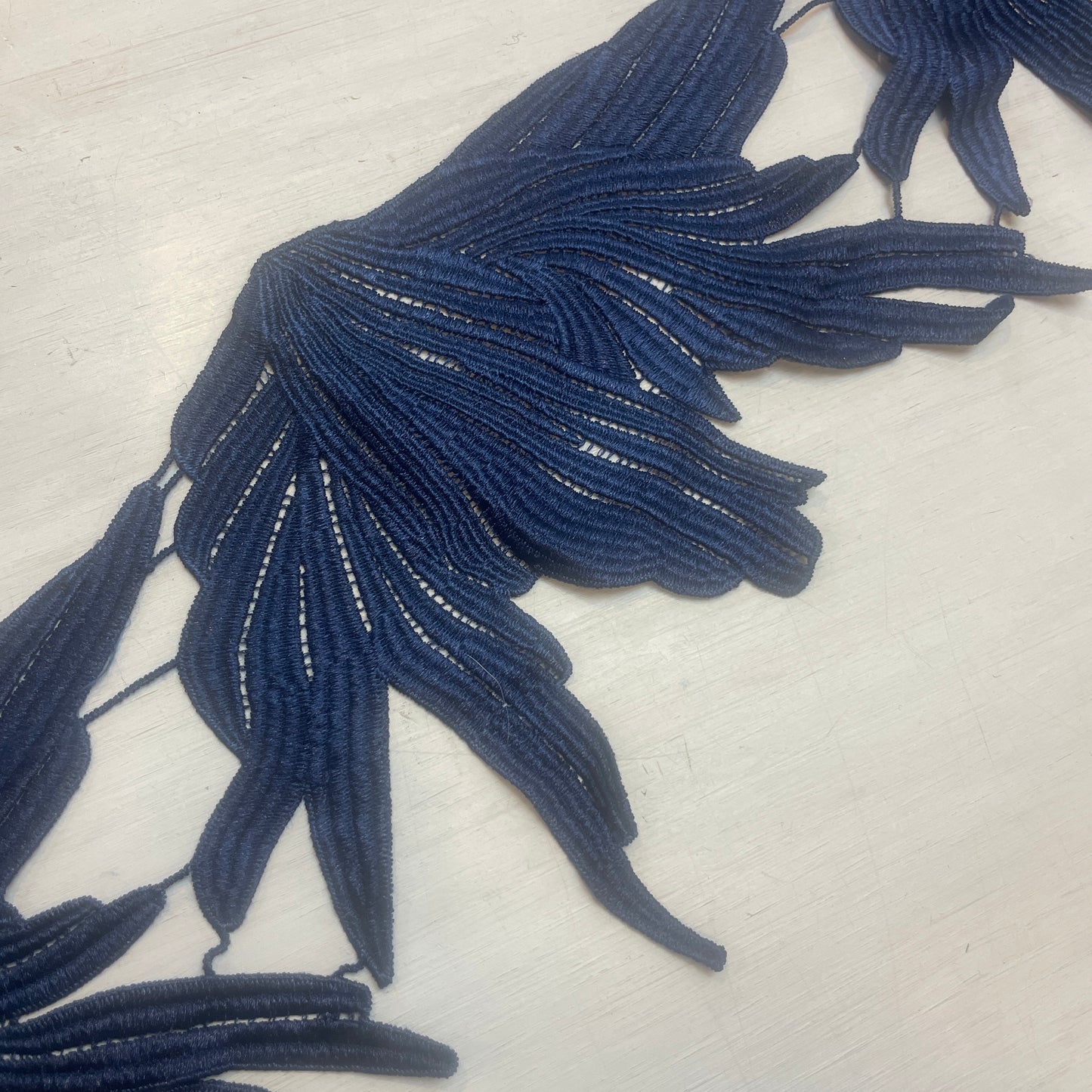 Navy large leaf Guipure Trim