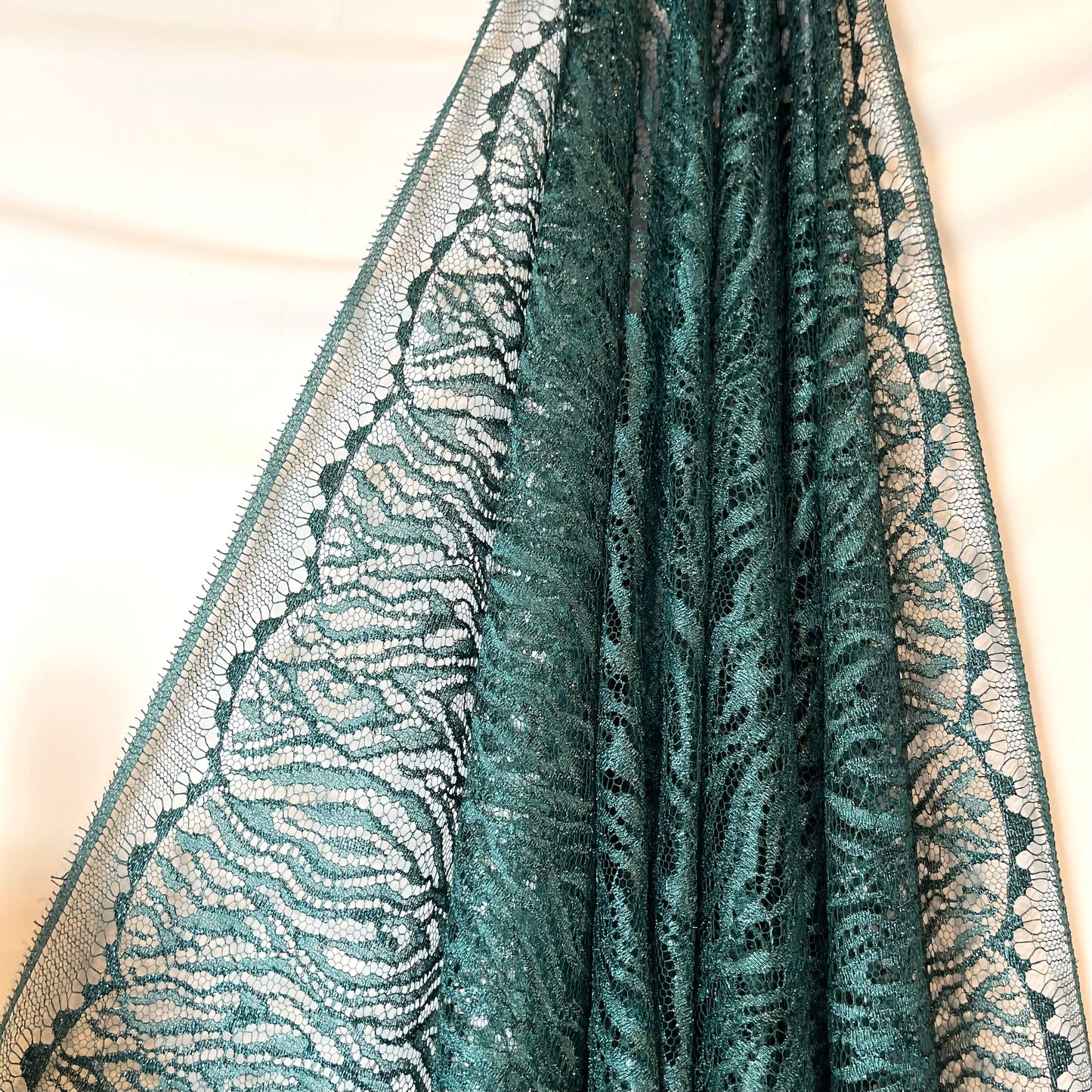 Tia Deep jade lurex chantilly lace