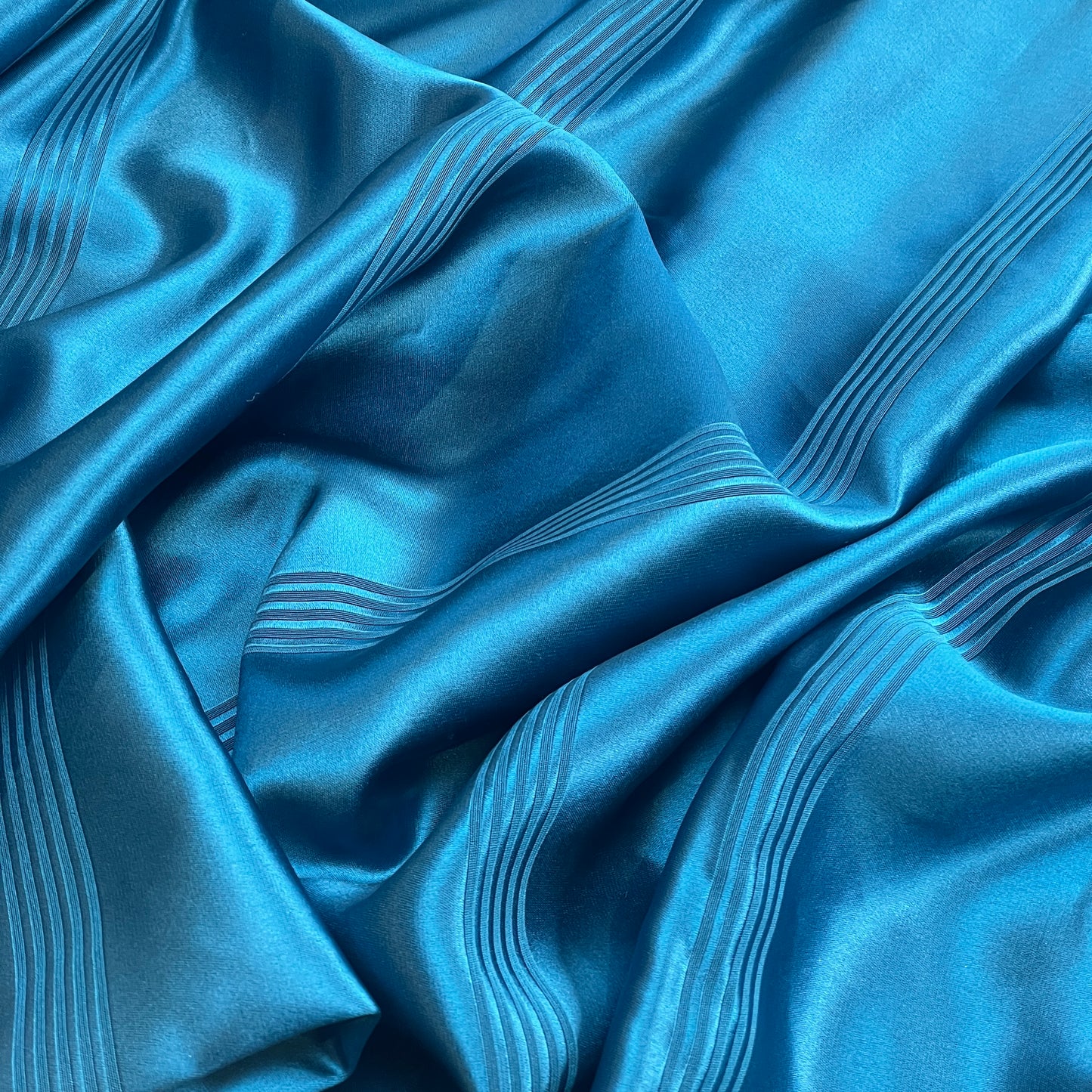 Teal stripe luxe drape satin