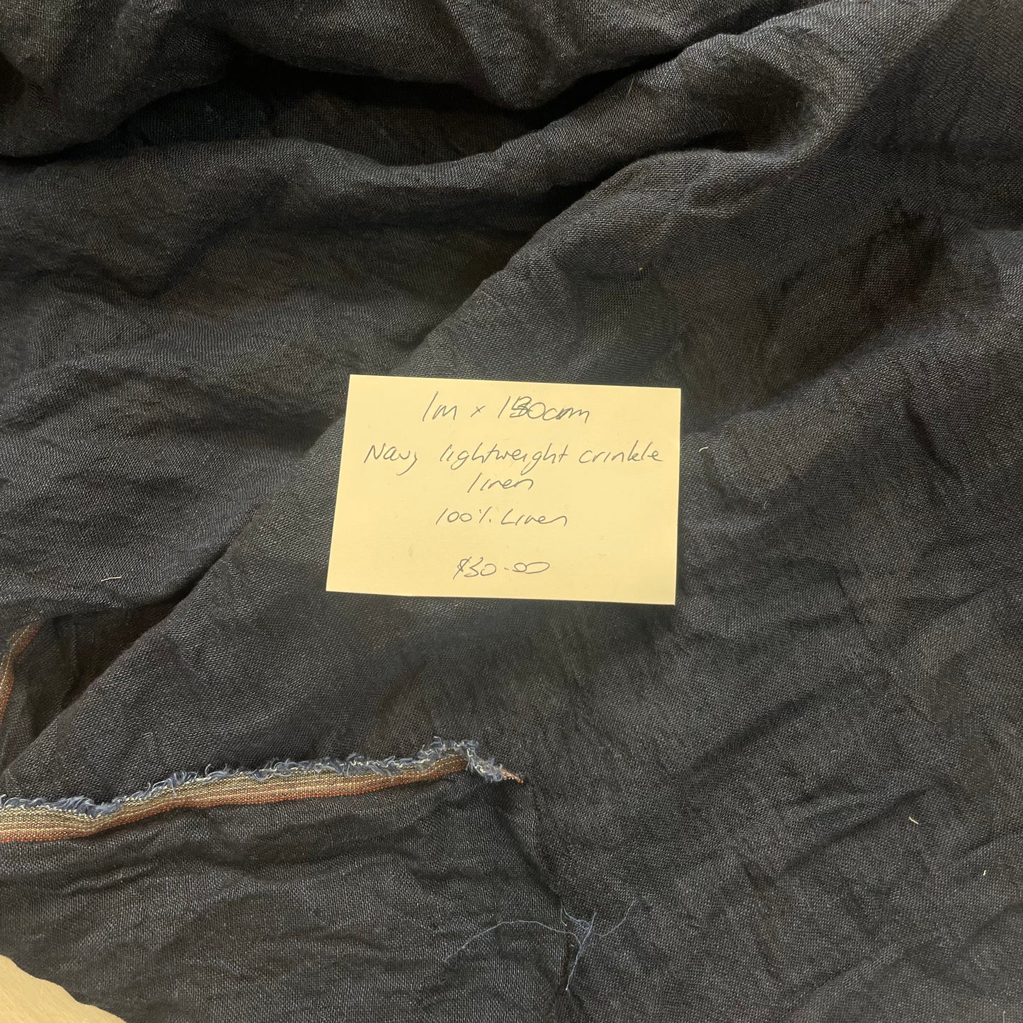1m Navy Crinkle Linen