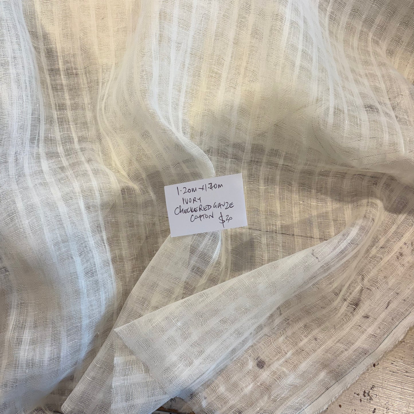 1.2m Ivory Checkered Gauze