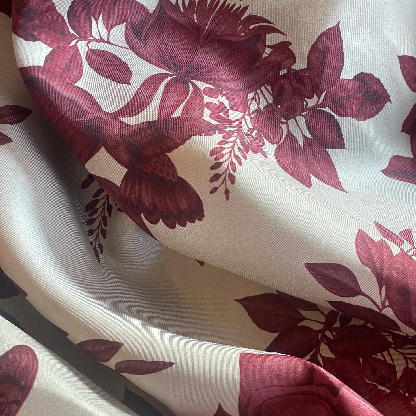 Wild bloom Burgundy silk twill