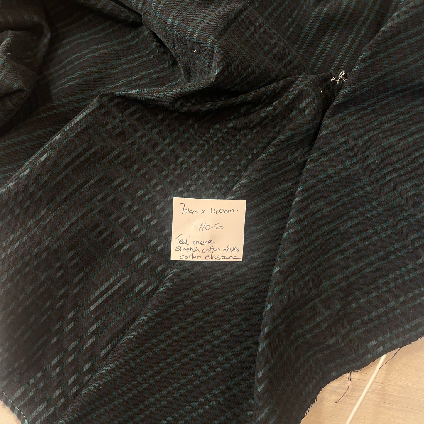 70cm Teal check stretch cotton