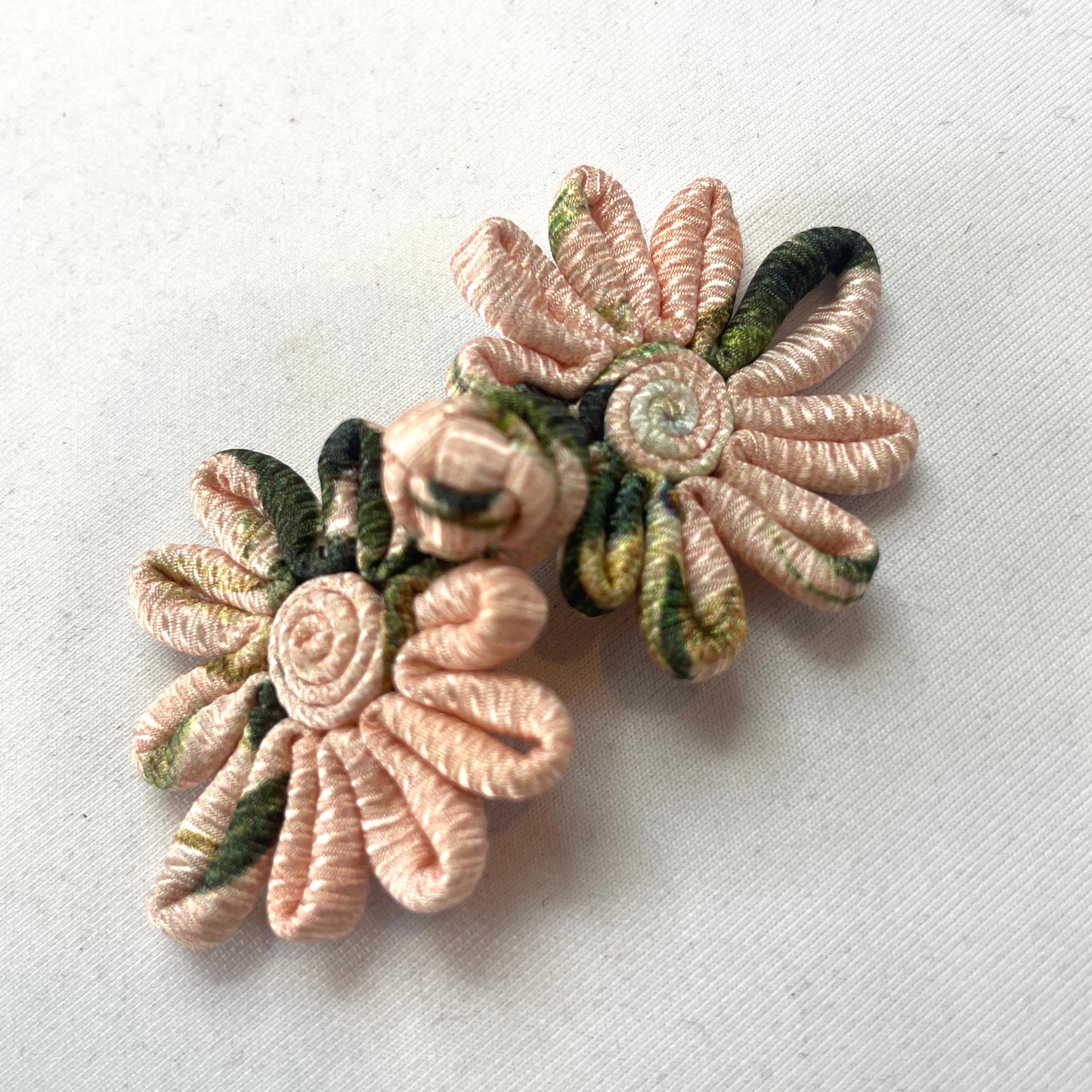 peach floral twill frog closure