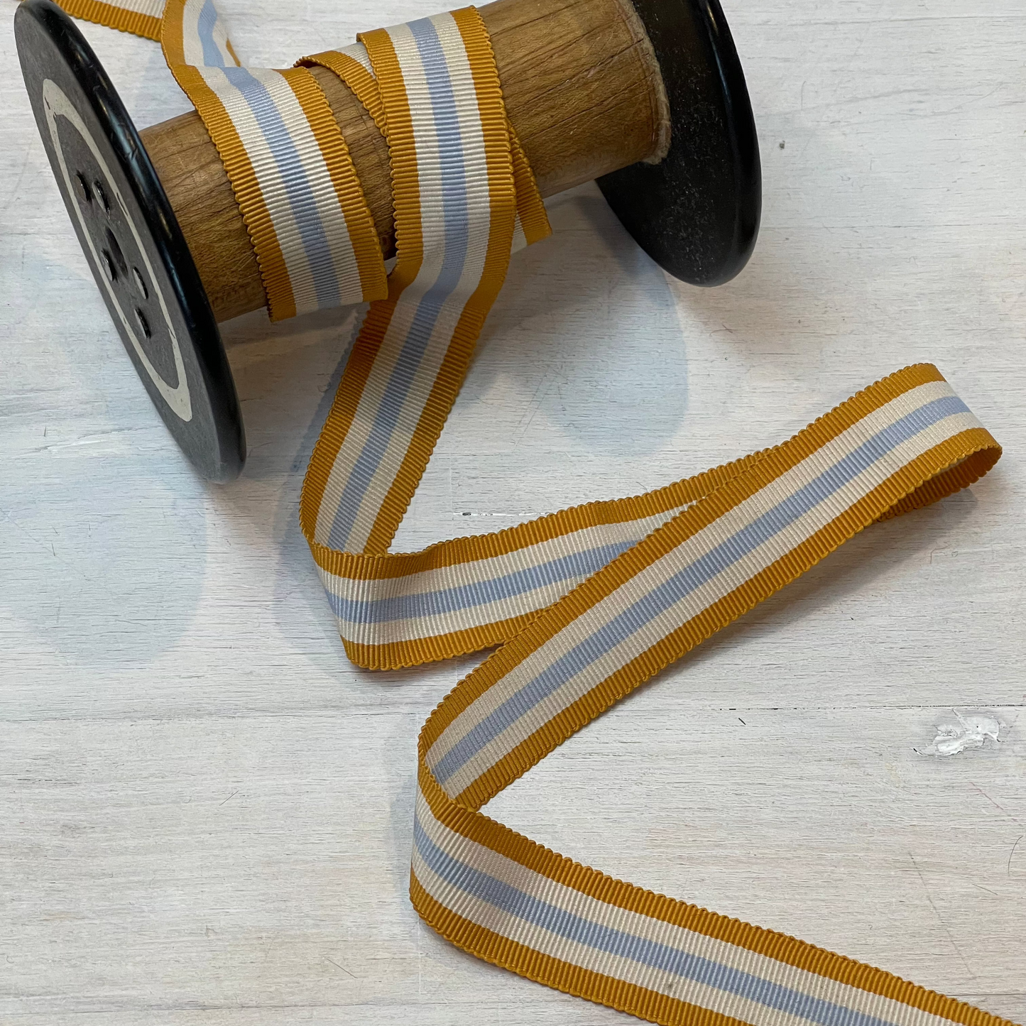 Mustard Chambray Stripe Gross Grain Ribbon