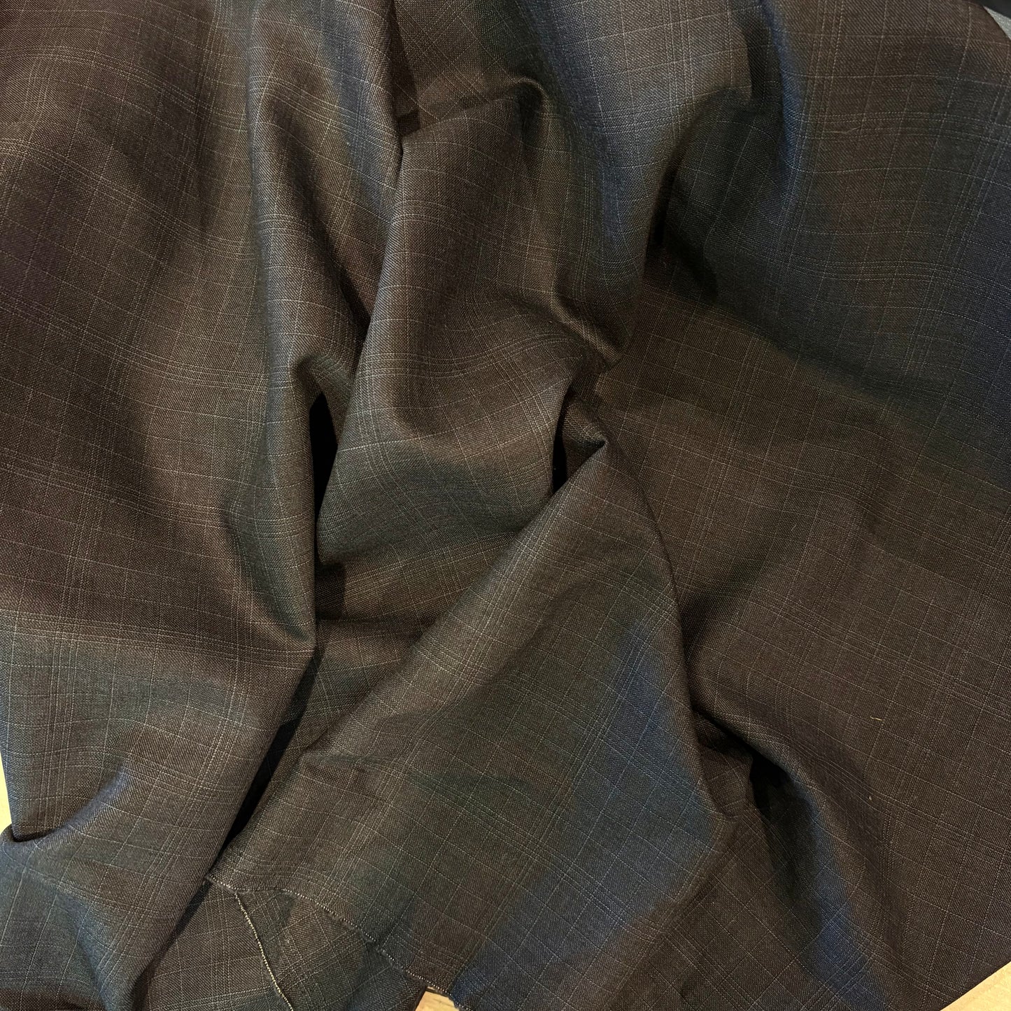 1m Navy Self Check Wool Suiting