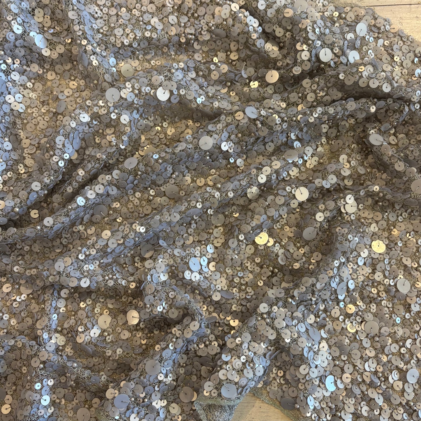 1m Silver Sequin Beaded Tulle