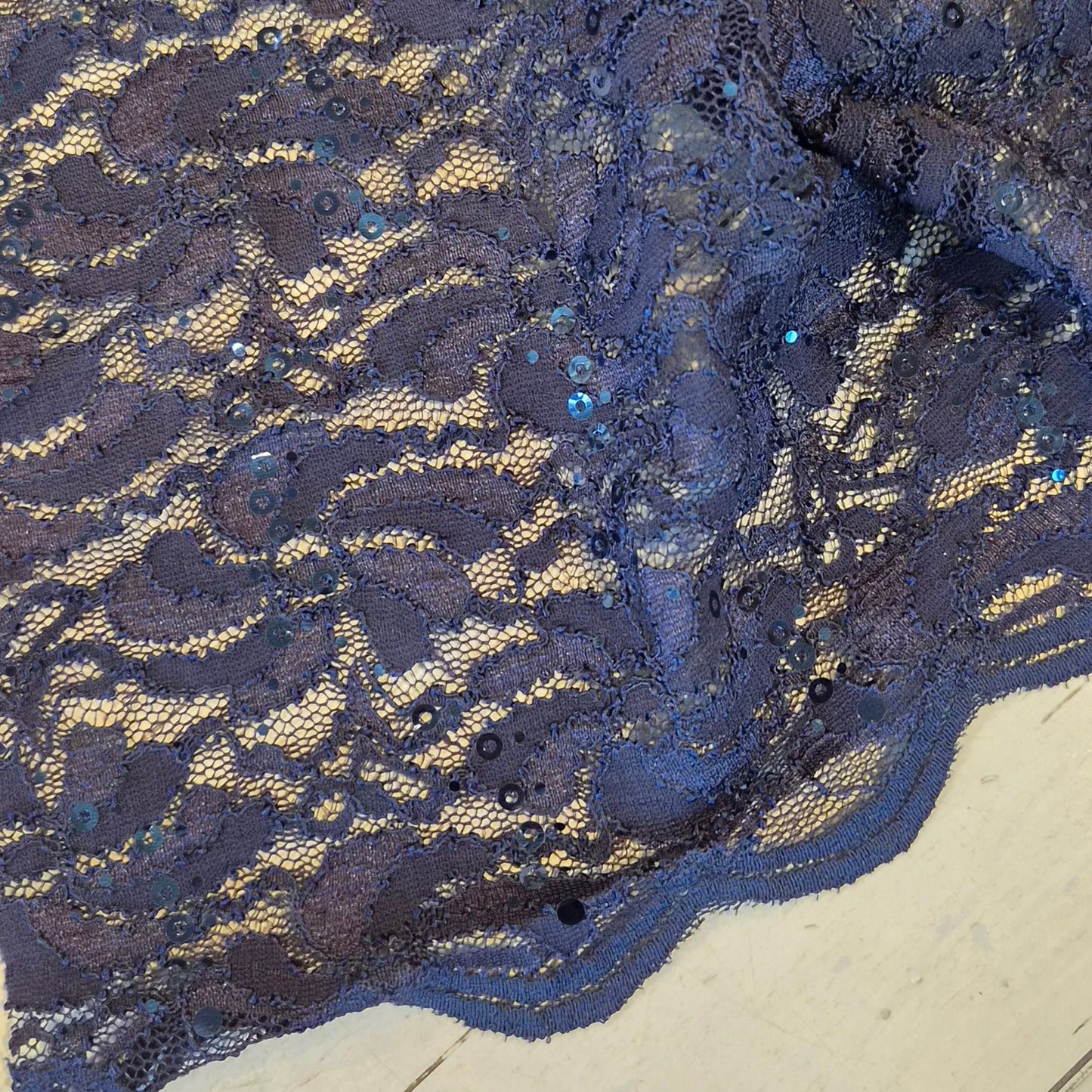 9 pieces Navy corded stretch sequin lace