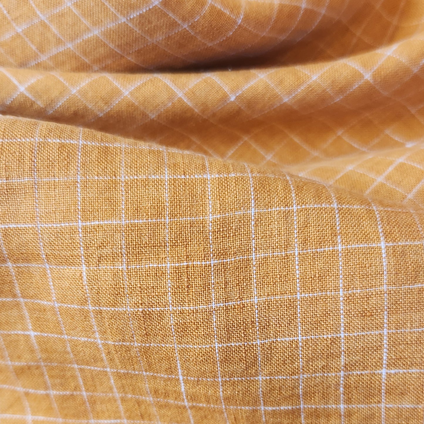Ochre grid organic linen