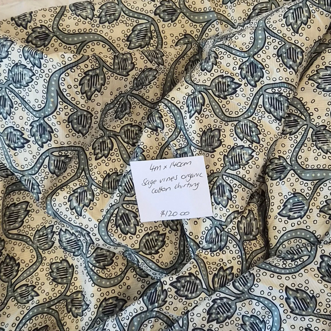 4m sage vines organic cotton shirting
