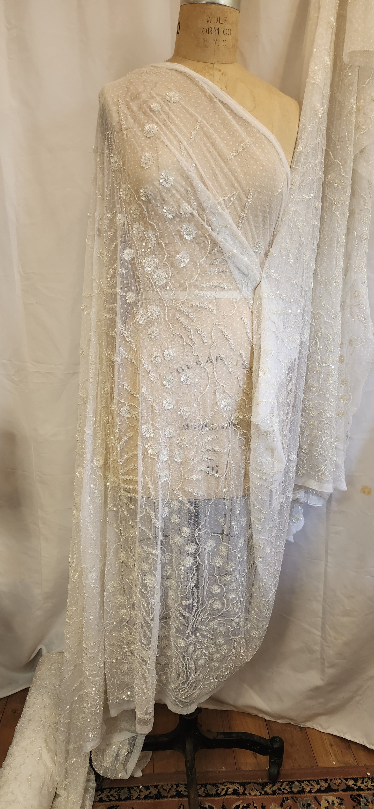 Majestic ivory hand beaded mesh