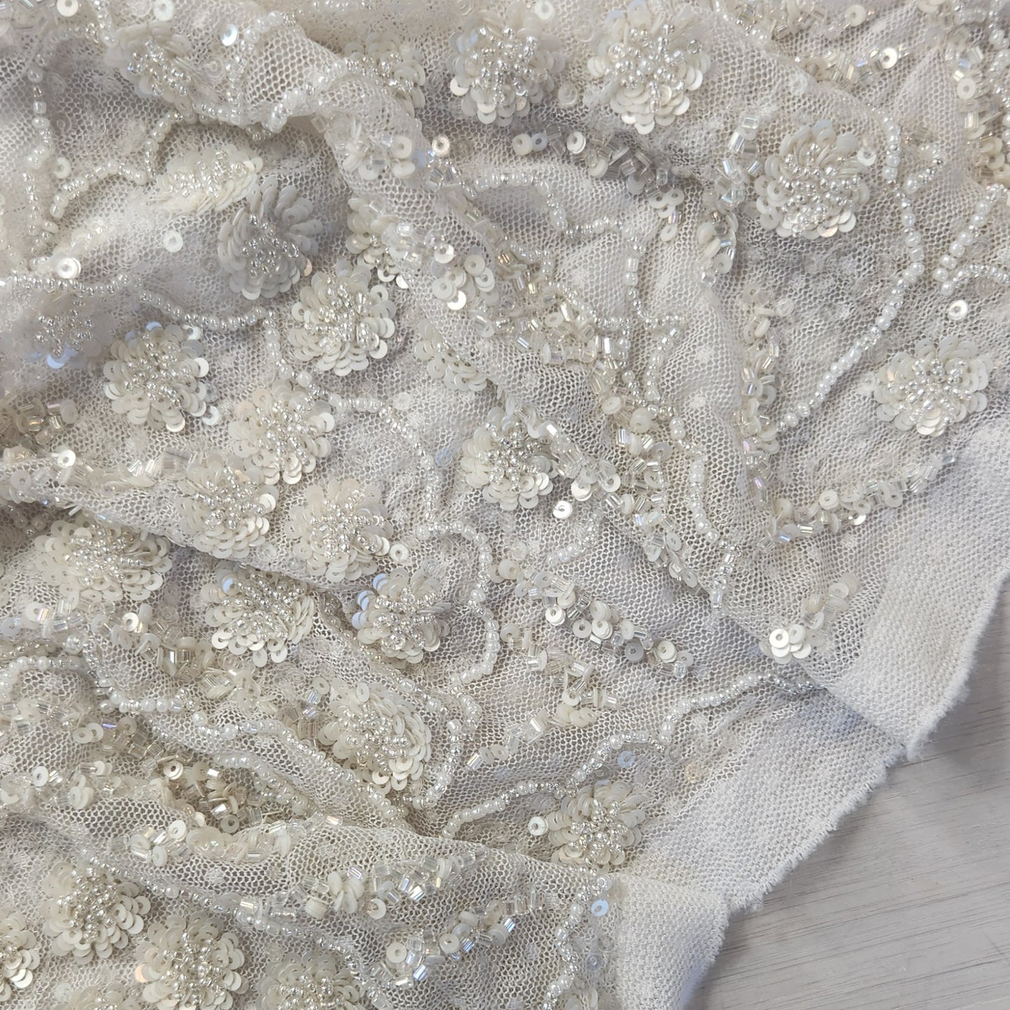 Majestic ivory hand beaded mesh