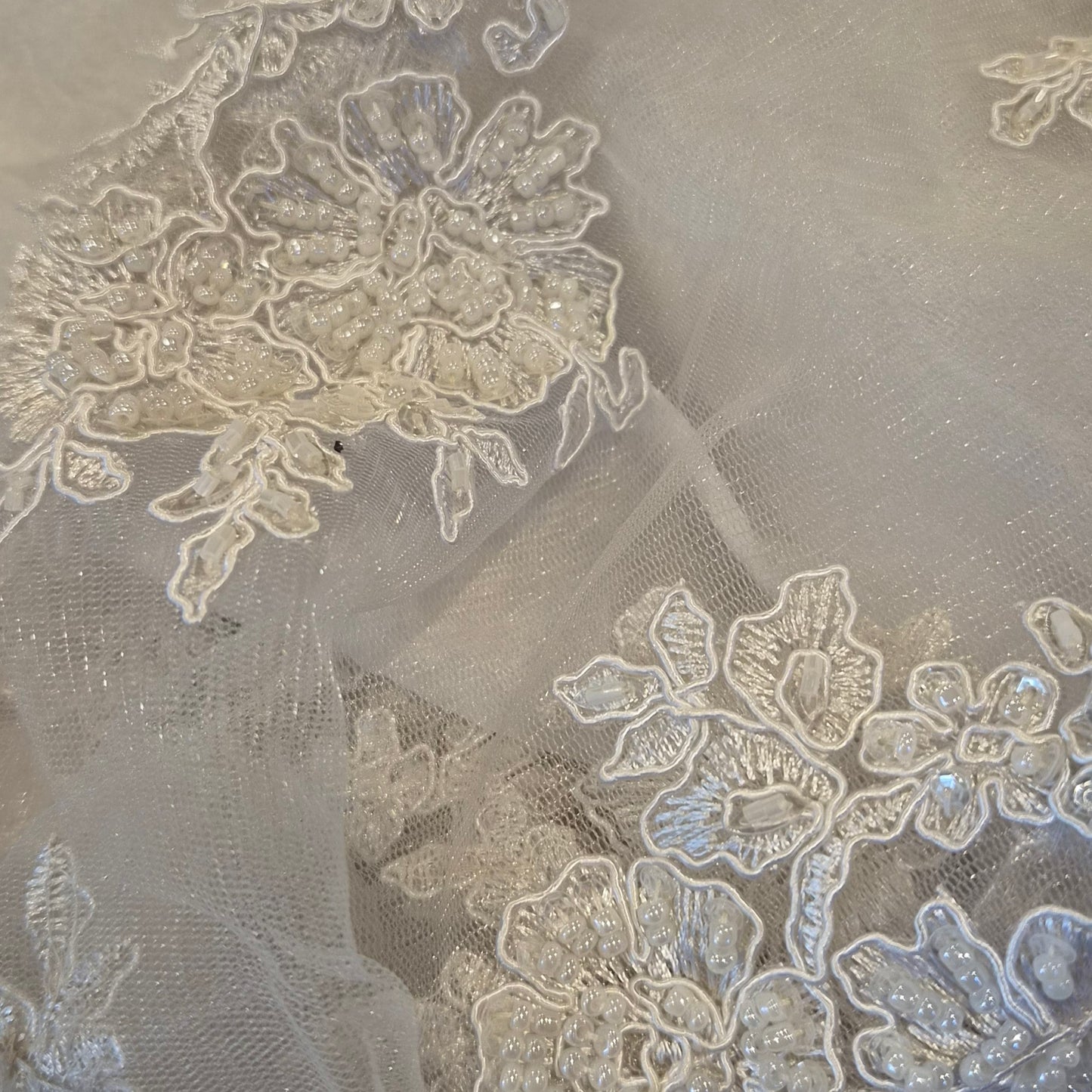 2m Ivory beaded and seqin corded lace