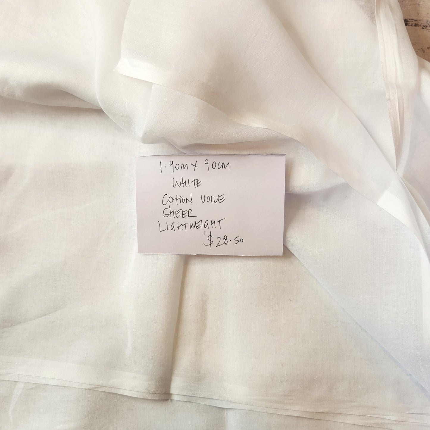 1.90m White cotton voile