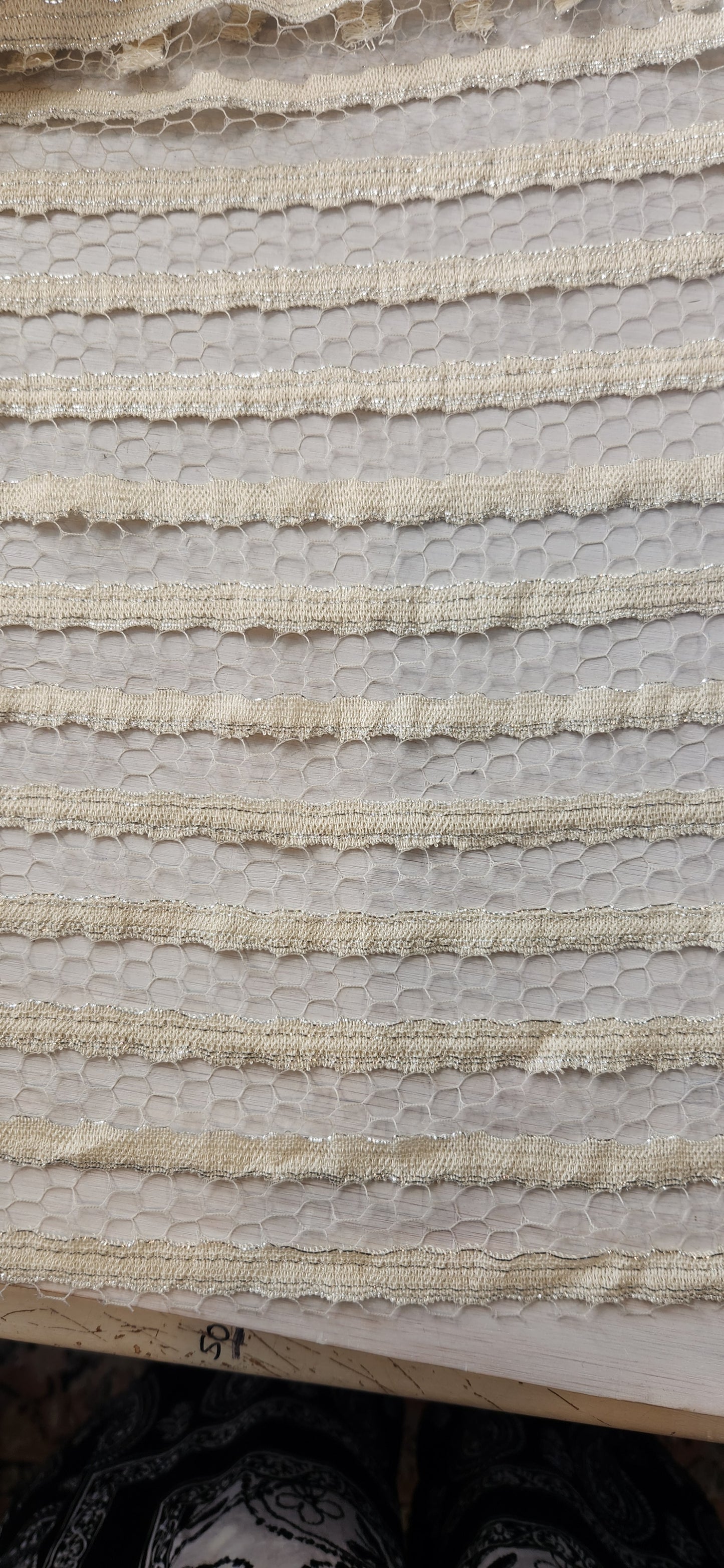 cream glitter stripes French lace