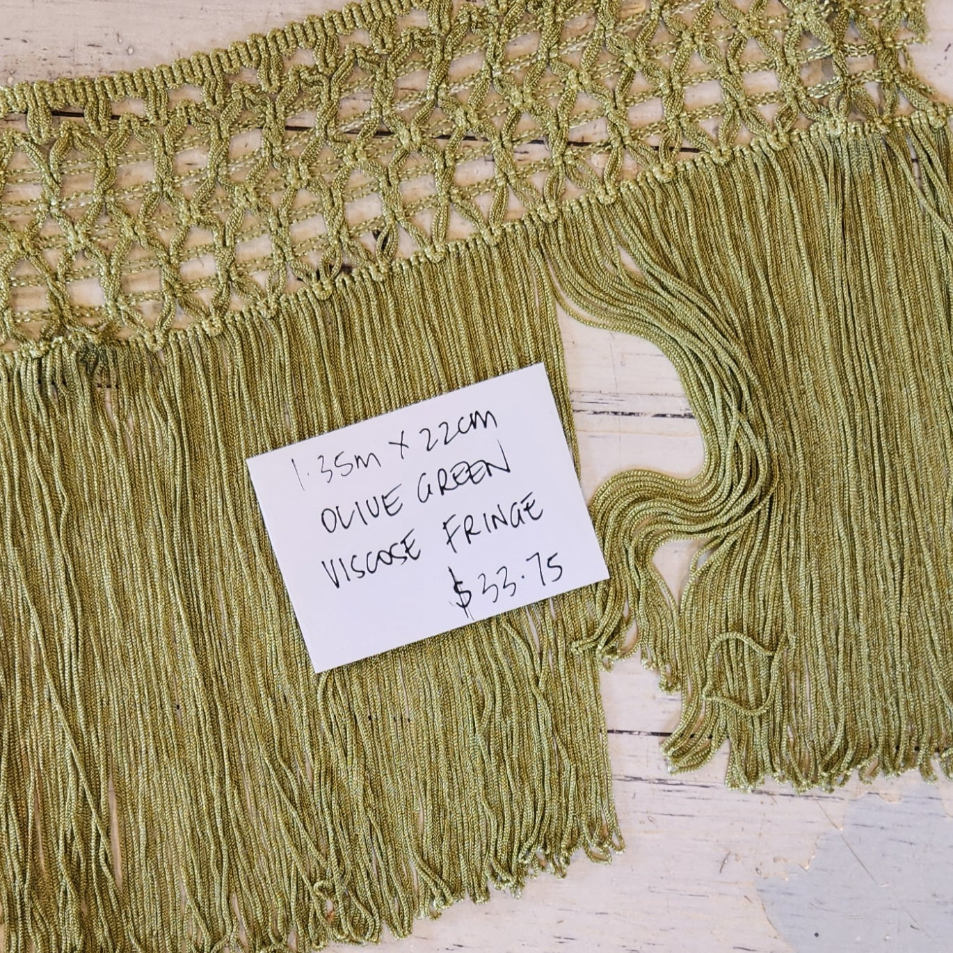 1.35m Olive fringe viscose