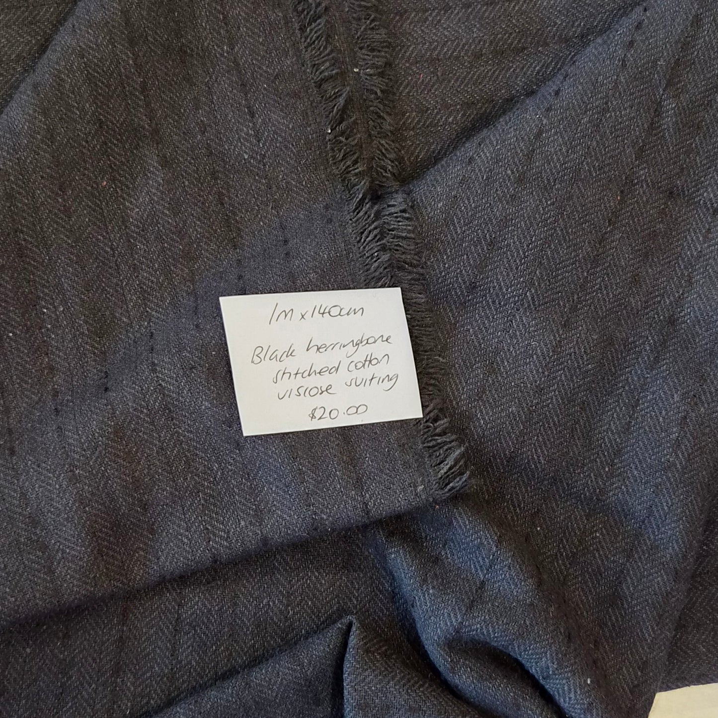 1m Black herringbone stitched cotton