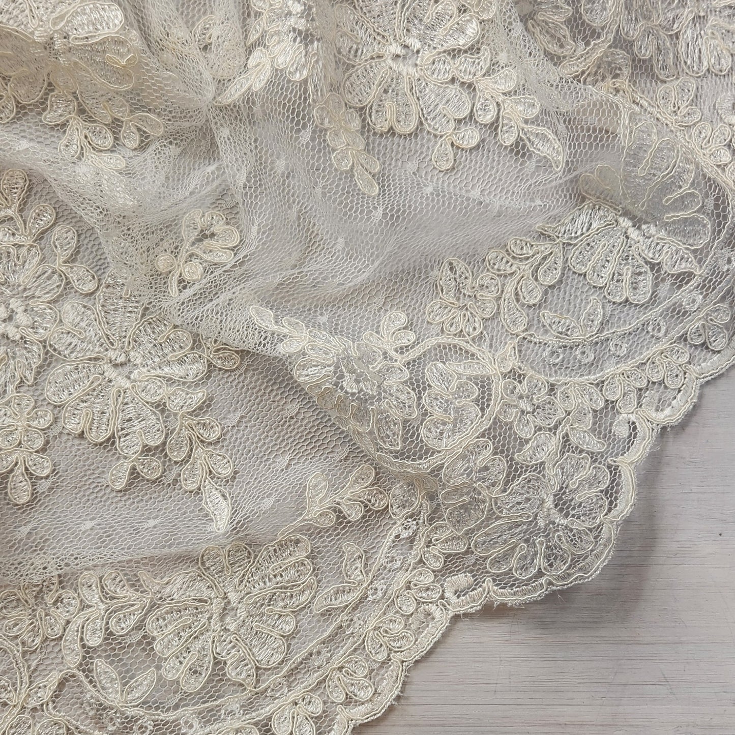 Belinda hail-spot mesh light ivory Corded Lace