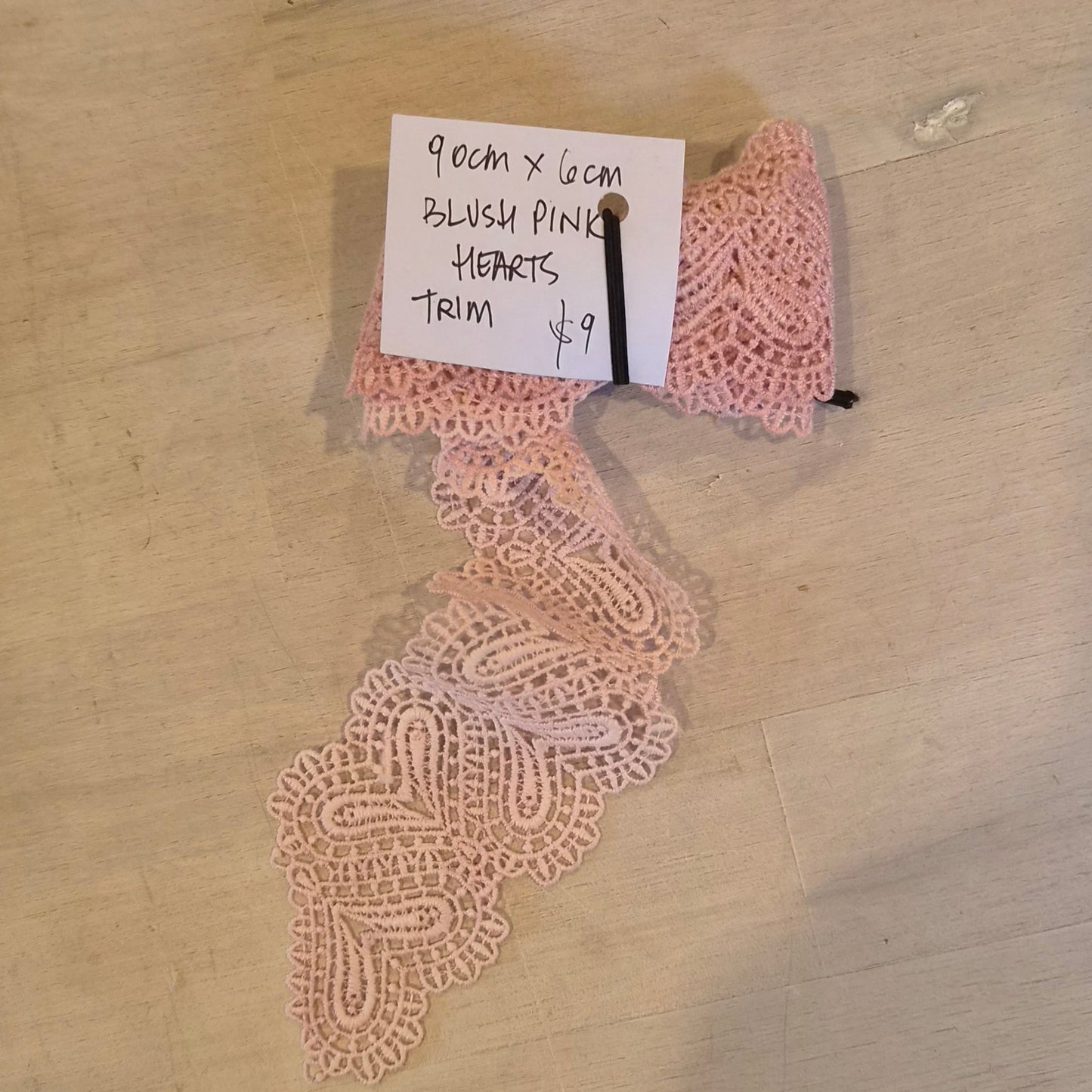 90cm Blush pink hearts trim
