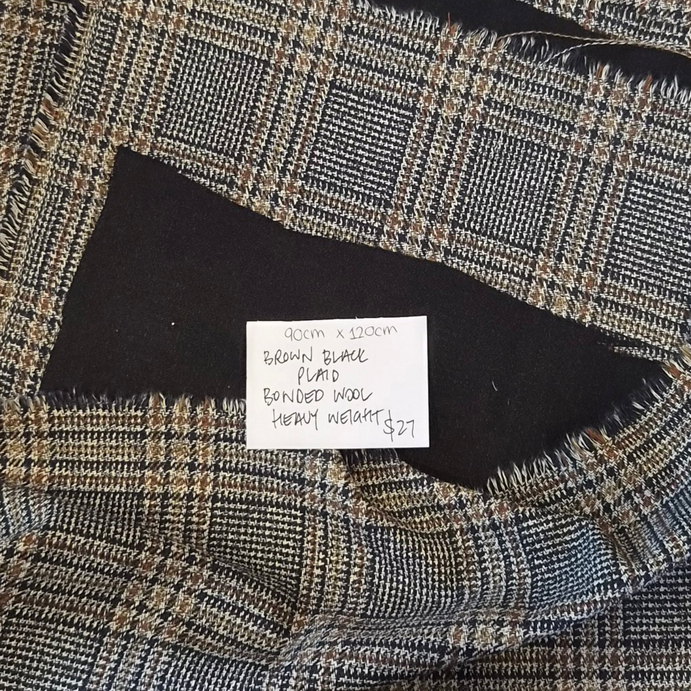 90cm Brown and black plaid bonded wool