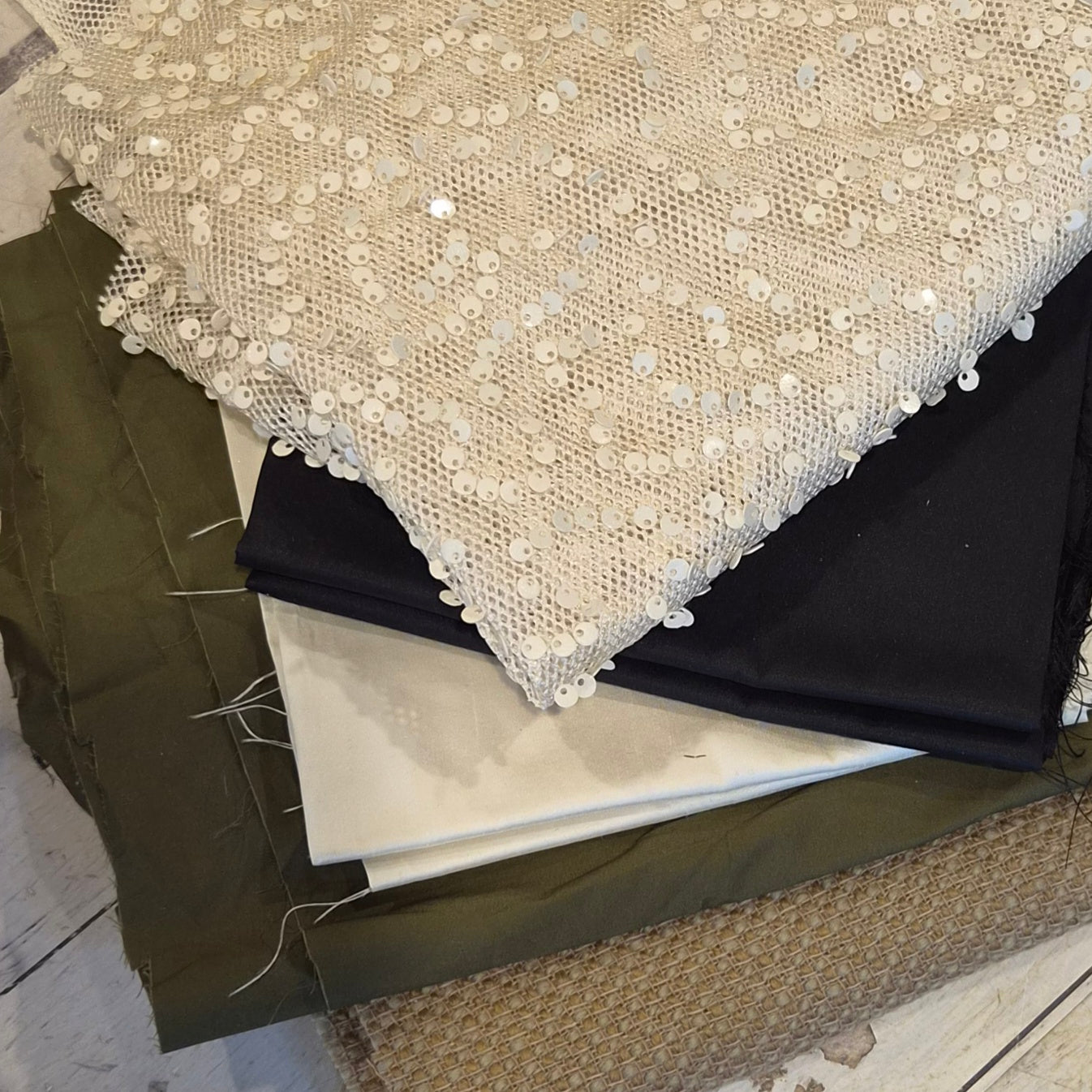 14. 6 pieces assorted sequin, coating, cotton and taffeta
