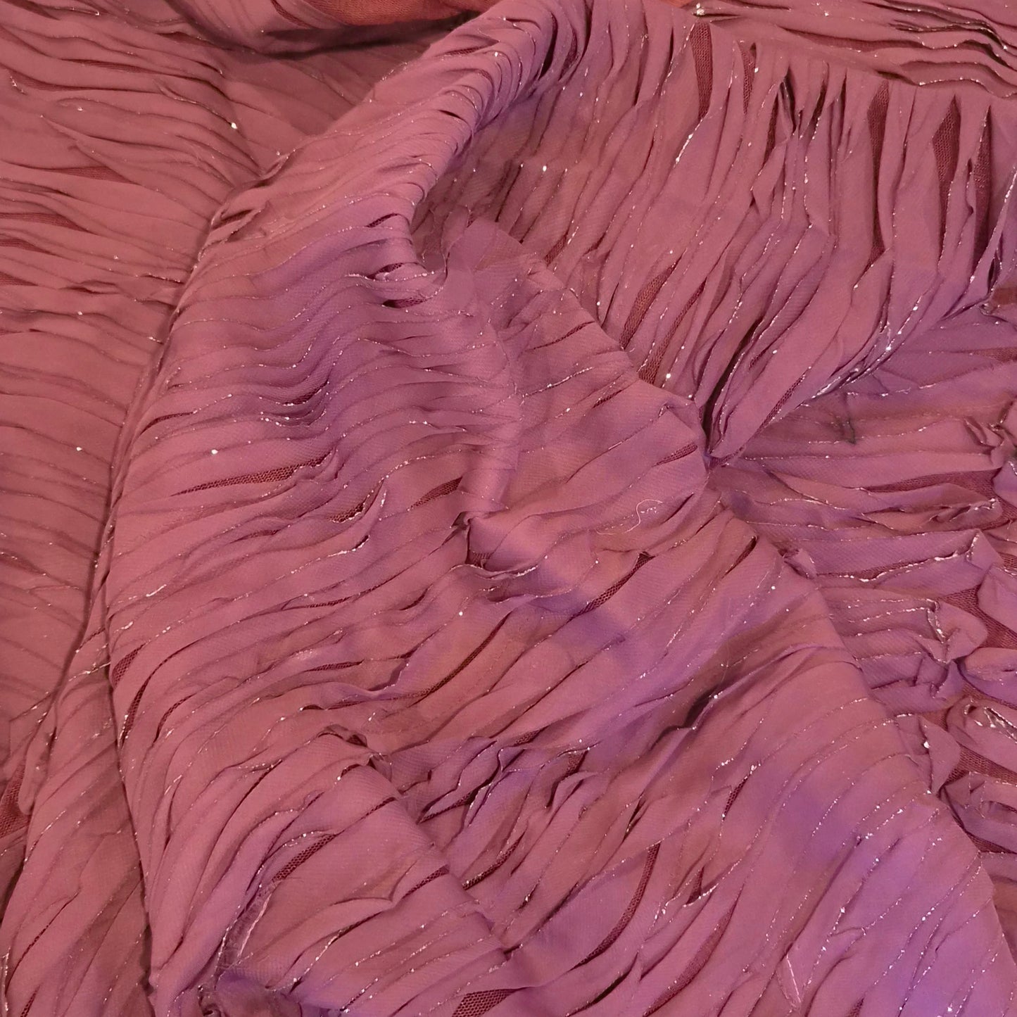 1.9m Amethyst and silver ruffle chiffon on mesh